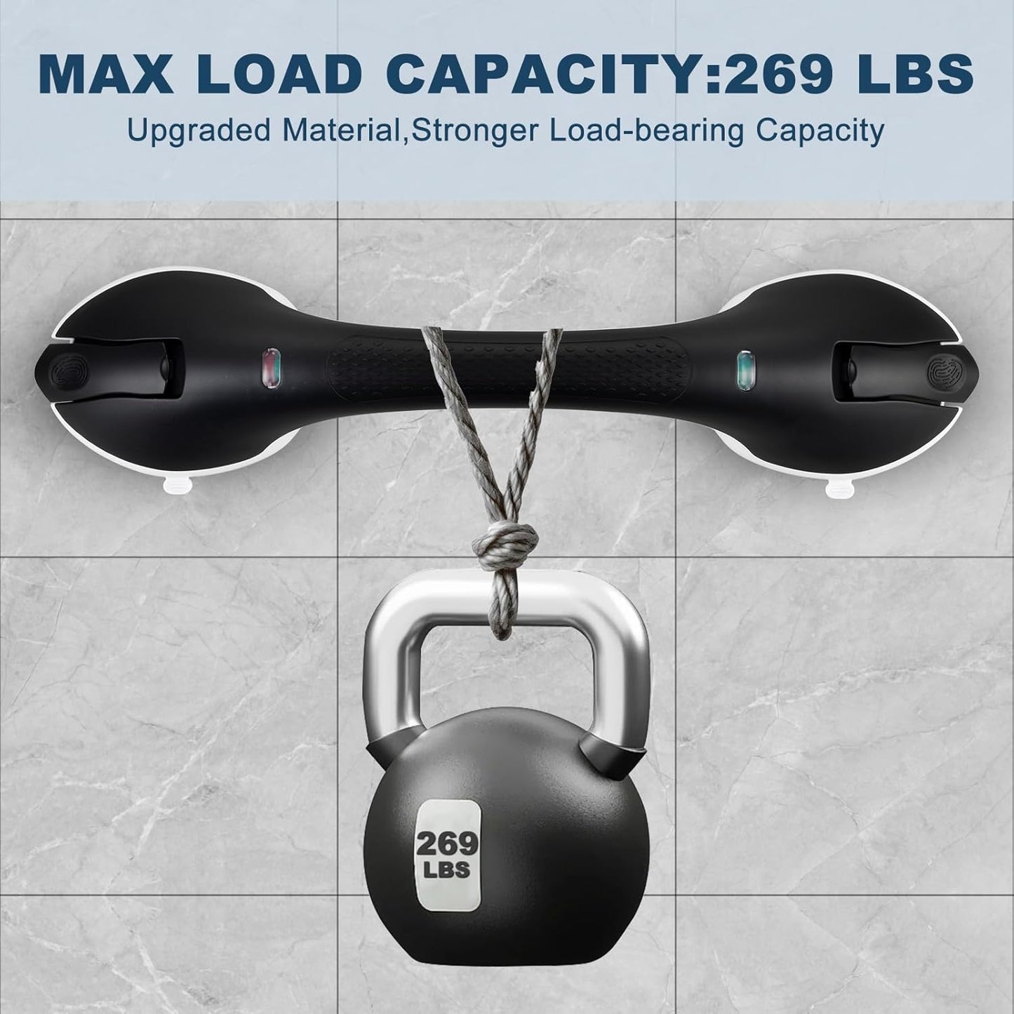 Shower Grab Bar 2 PCS Suction Grab Bars for Bathtubs and Showers, Heavy Duty Shower Handle Removable Shower Handrails for Kids and Elderly, Bathroom Safety Grip Waterproof(Black)