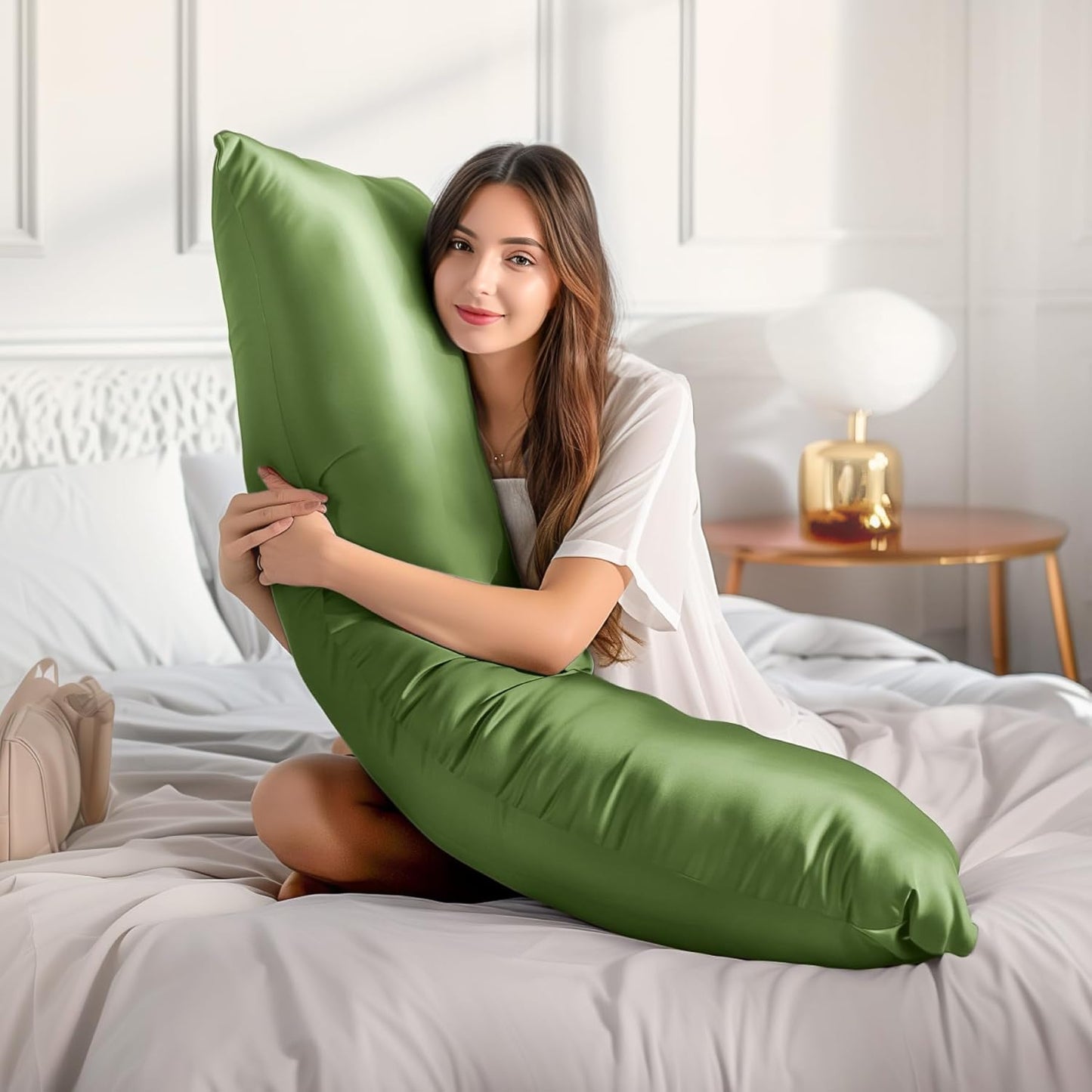 BEDELITE Satin Body Pillow Cover 2 Pack, Super Soft and Cooling Body Pillow Pillowcase for Hair and Skin, Breathable Silky Full Long Pillowcase Cover(20"x54", Cedar Green)