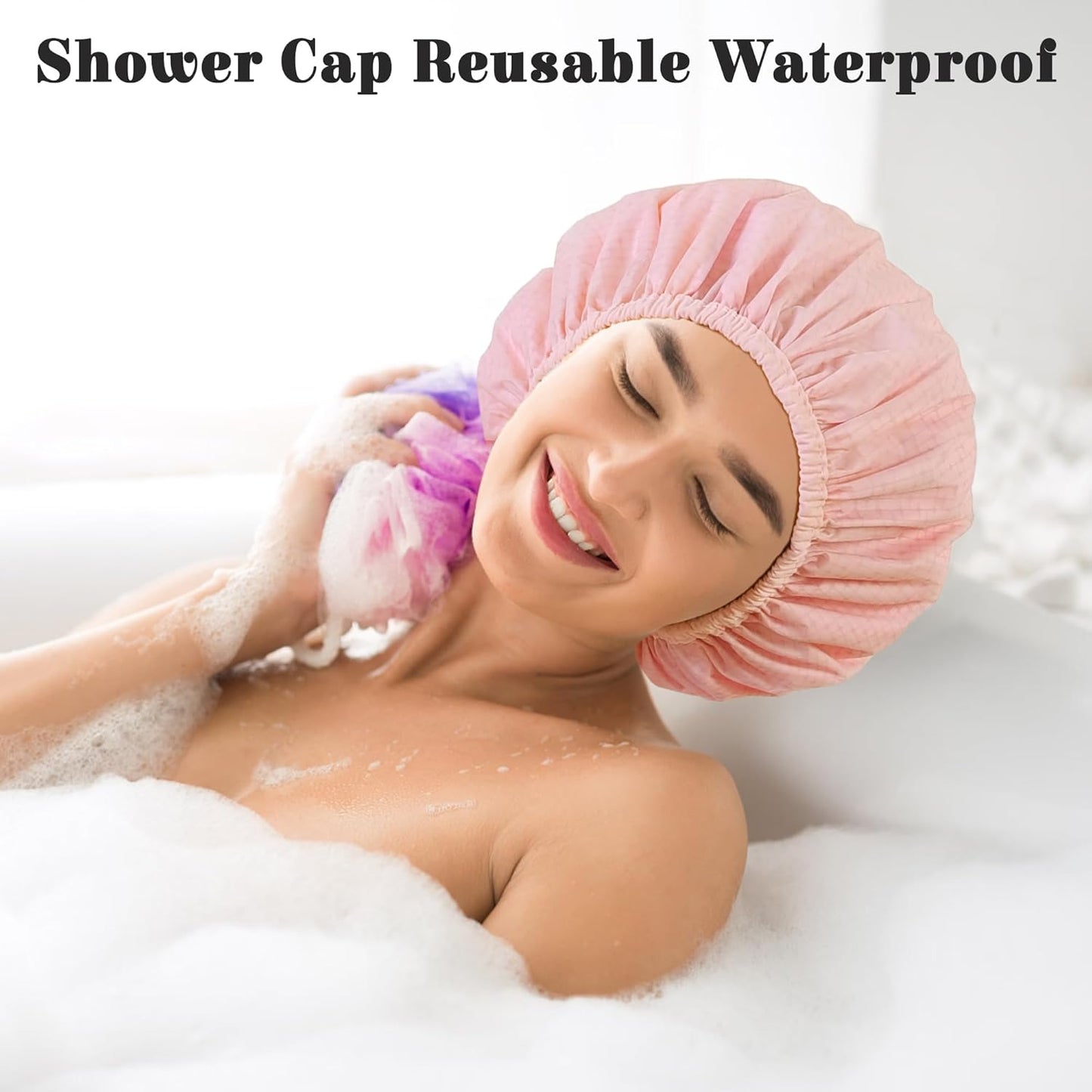 Shower Cap for Women, Shower Caps Reusable Waterproof, Large Plastic Satin Lined Shower Cap for Braids Long Hair