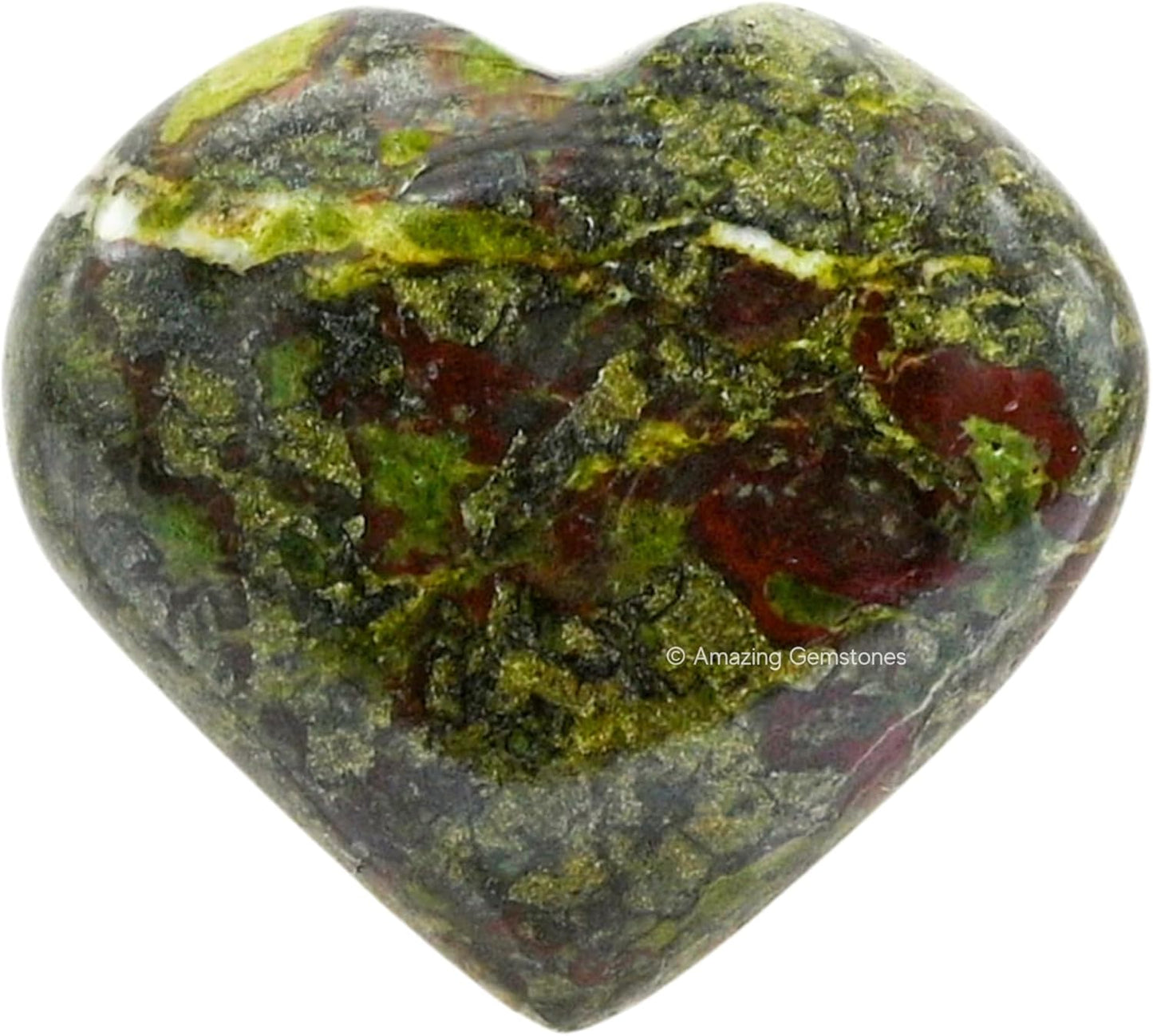 Amazing Gemstone Dragon Bloodstone Crystal Heart Palm Stone - Pocket Massage Worry Stone for Natural Body Chakra Balancing, Reiki Healing and Crystal Grid