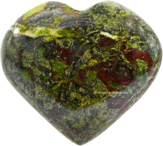 Amazing Gemstone Dragon Bloodstone Crystal Heart Palm Stone - Pocket Massage Worry Stone for Natural Body Chakra Balancing, Reiki Healing and Crystal Grid