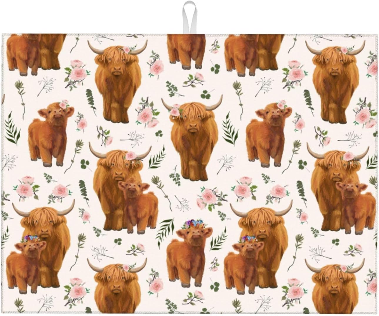 Highland Cow Dish Drying Mat for Kitchen Counter Cute Kitchen Mat Microfiber Kitchen Countertop Absorbent Reversible Drainer Rack Pad Dish Drying Mat 18 x 24 Inch
