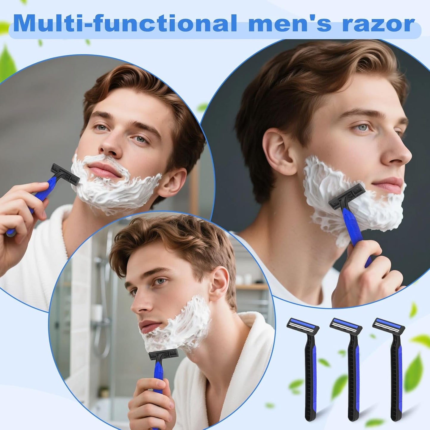 Disposable Twin Blade Razors in Bulk, Individually Wrapped - Clear Safety Cap, For Homeless, Hotel, Airbnb, Travel (pack of 50,blue)