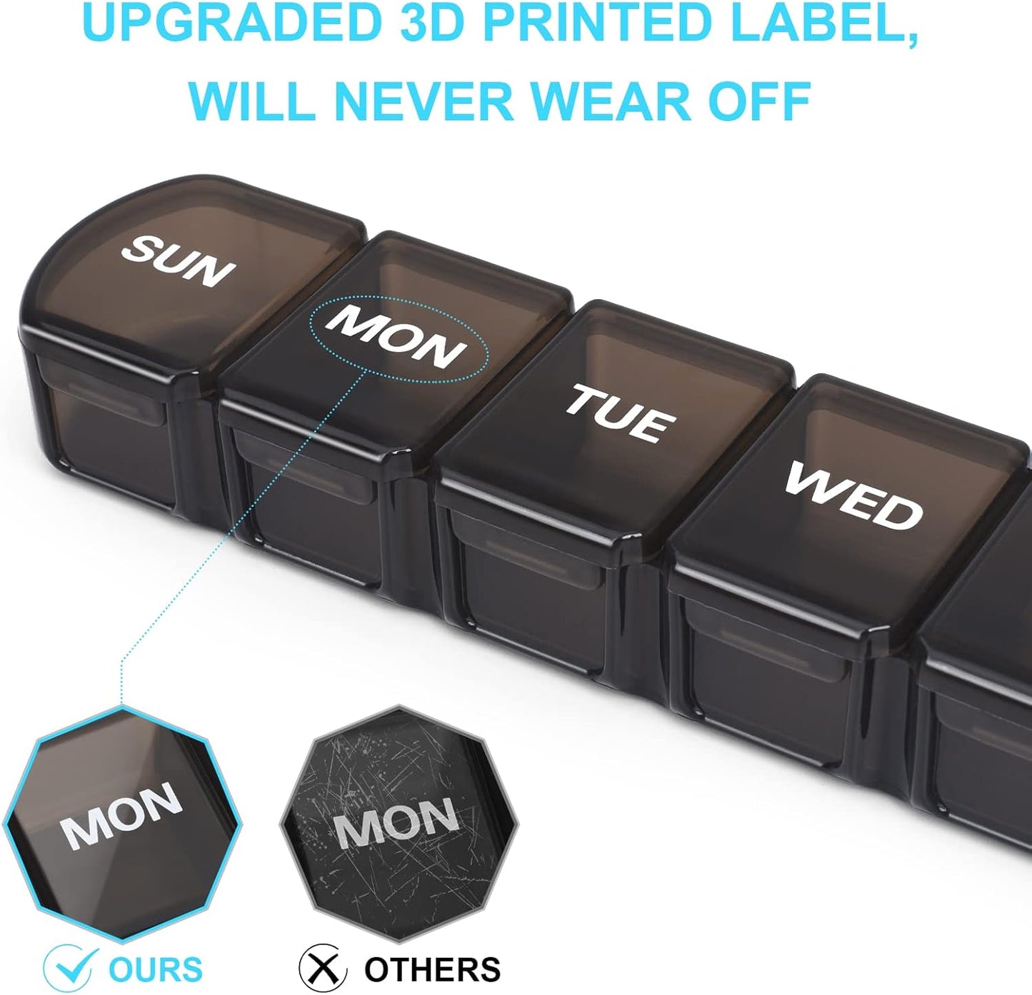 Large Weekly Pill Organizer 2 Pack,Daily Vitamin Case Box 7 Day with XL Compartment,Travel Friendly Medicine Organizer for Cod Liver Oil Supplements