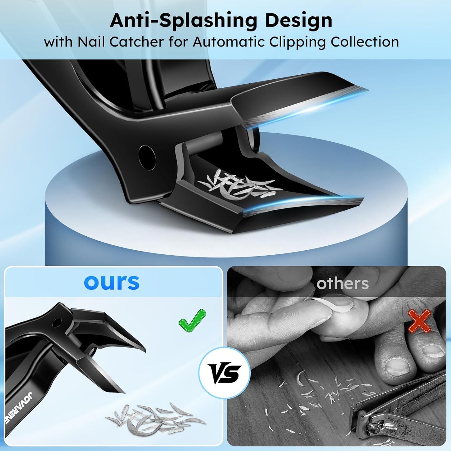 Toenail Clippers for Seniors, Angled Head Large Toe Nail Clippers for Thick Toenails, Wide Jaw Eagle Beak Clippers for Ingrown Nails, Anti-Splash Cutter with Curved Blade, Cuticle Clippers