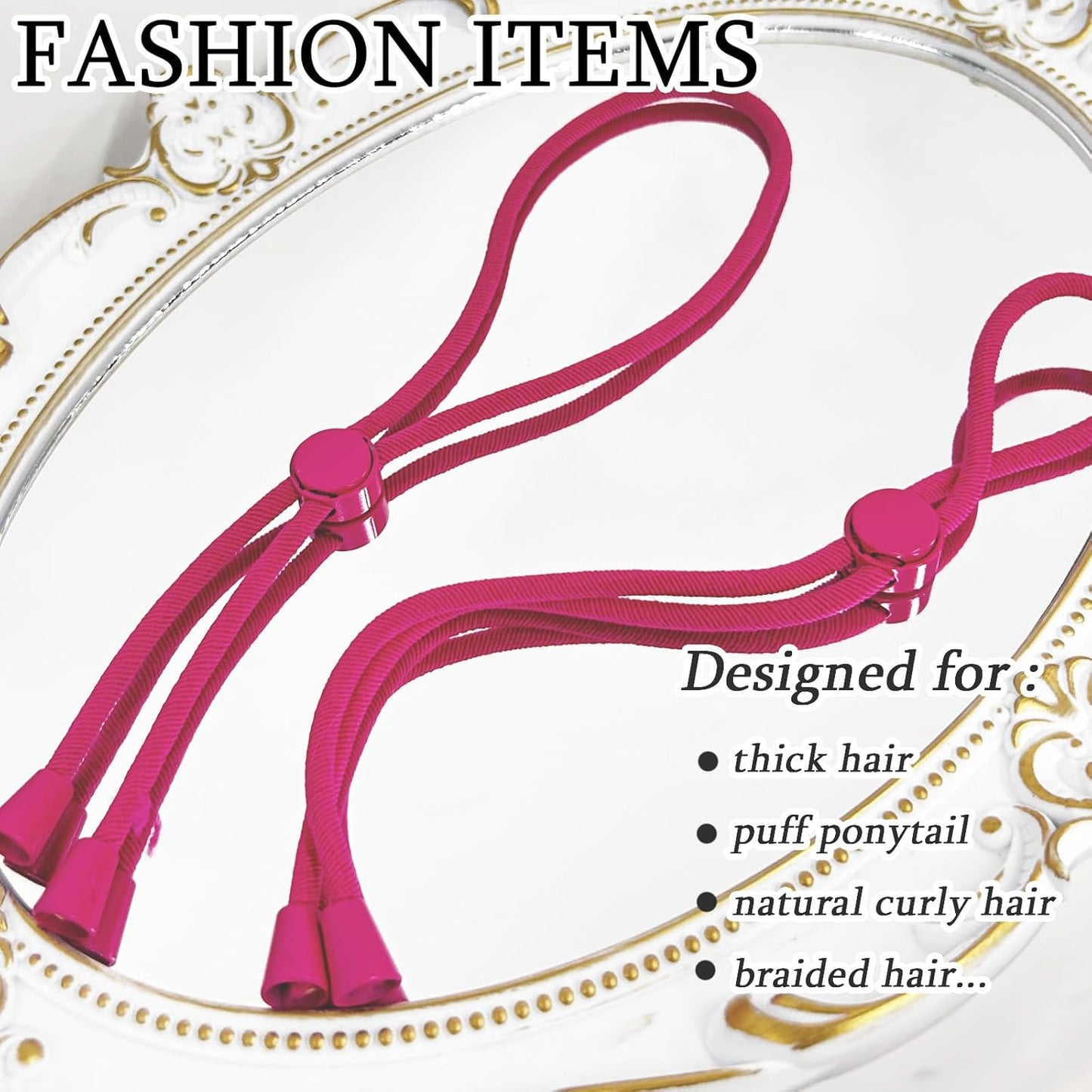 6pcs Pink Afro Hair Tie, Adjust Hair Ties for Thick Hair, Adjustable Headbands for Women, Hair Tie for Curly Hair, Large Adjustable Length Satin Hair Ties for Afro Puff