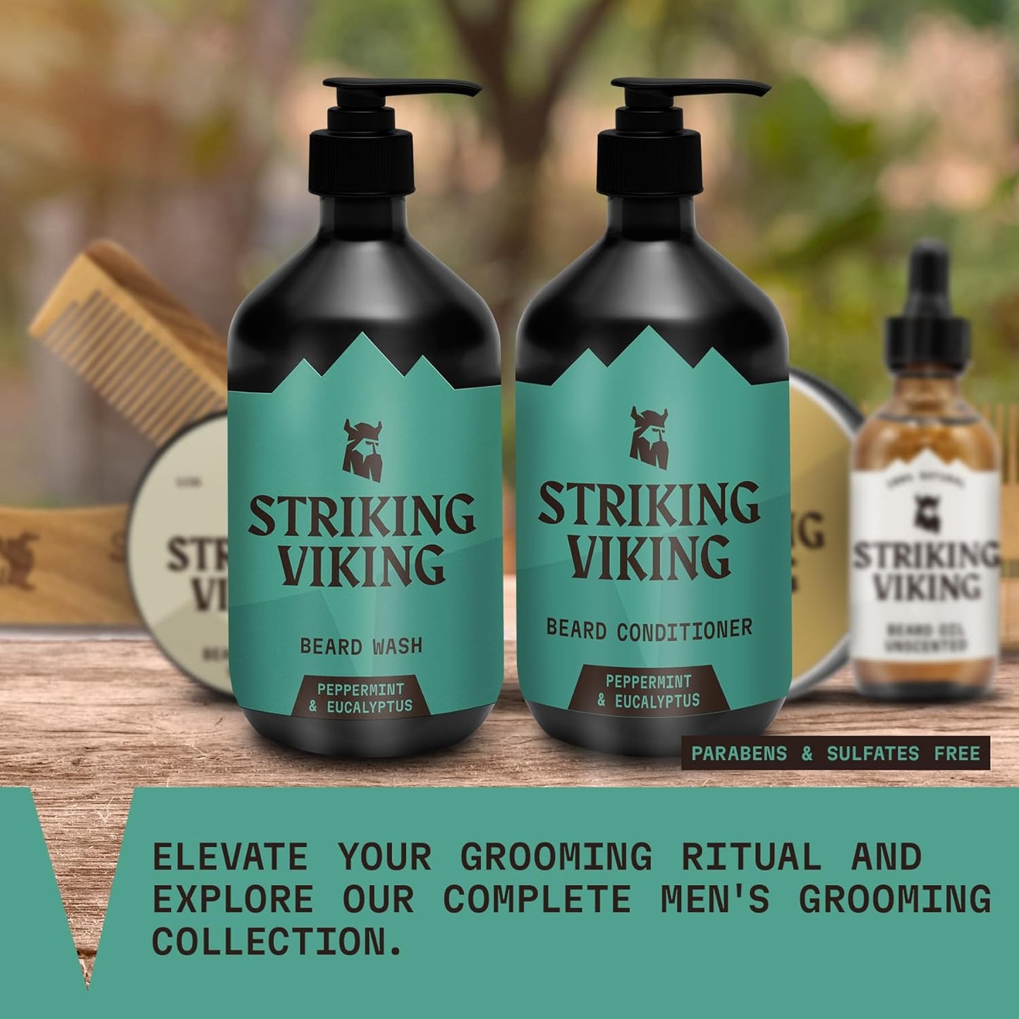 Striking Viking Beard Wash & Conditioner - 20 fl oz, Peppermint & Eucalyptus - Deep Clean & Itch Relief Beard Wash and Conditioner for Men - Hydrating Jojoba Facial Oil Treatment