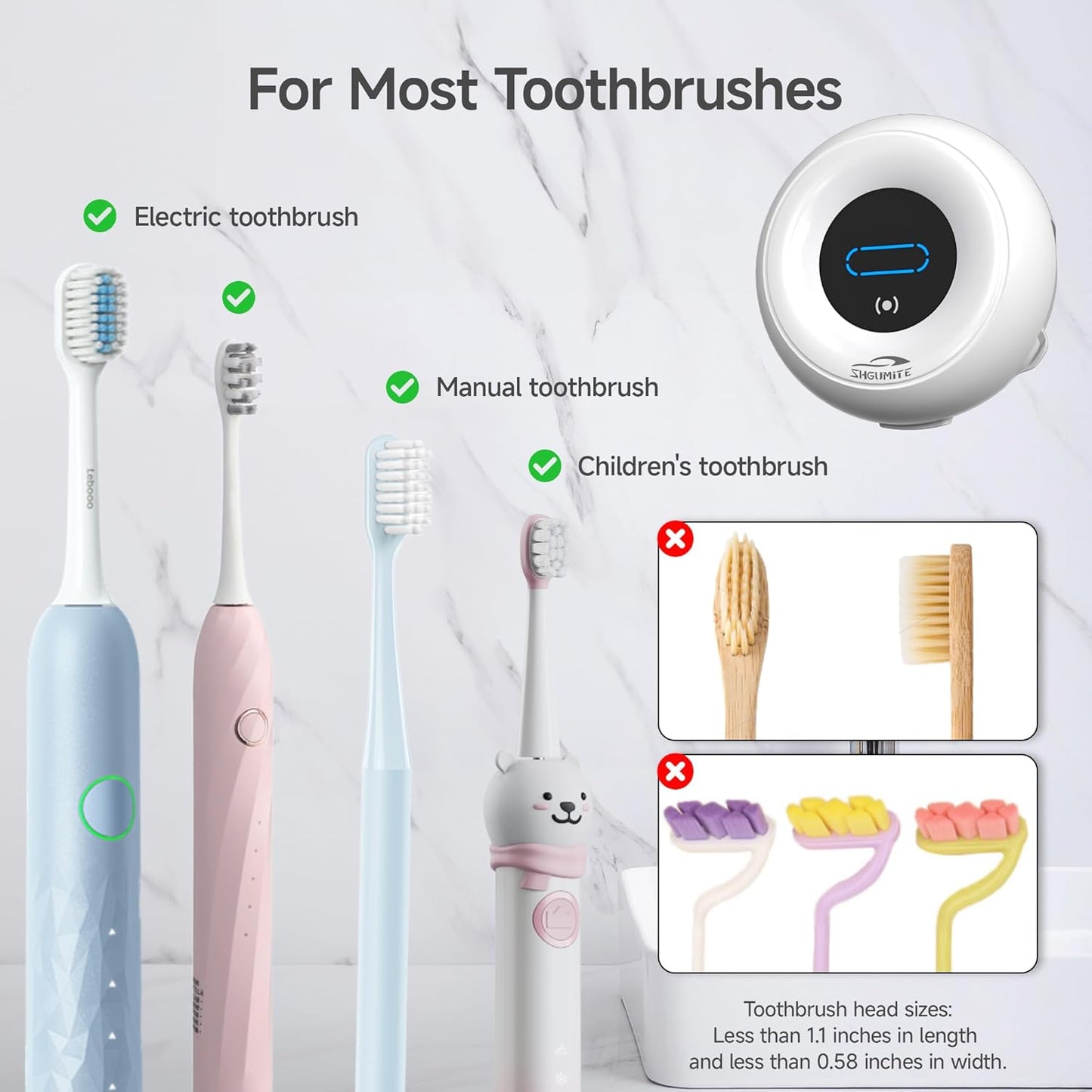 Toothbrush Sanitizer Holder - Smart Toothbrush Holder with Cleaning & Drying, Touch Switc, Rechargeable Toothbrush Wall Holders for Bathrooms (White)