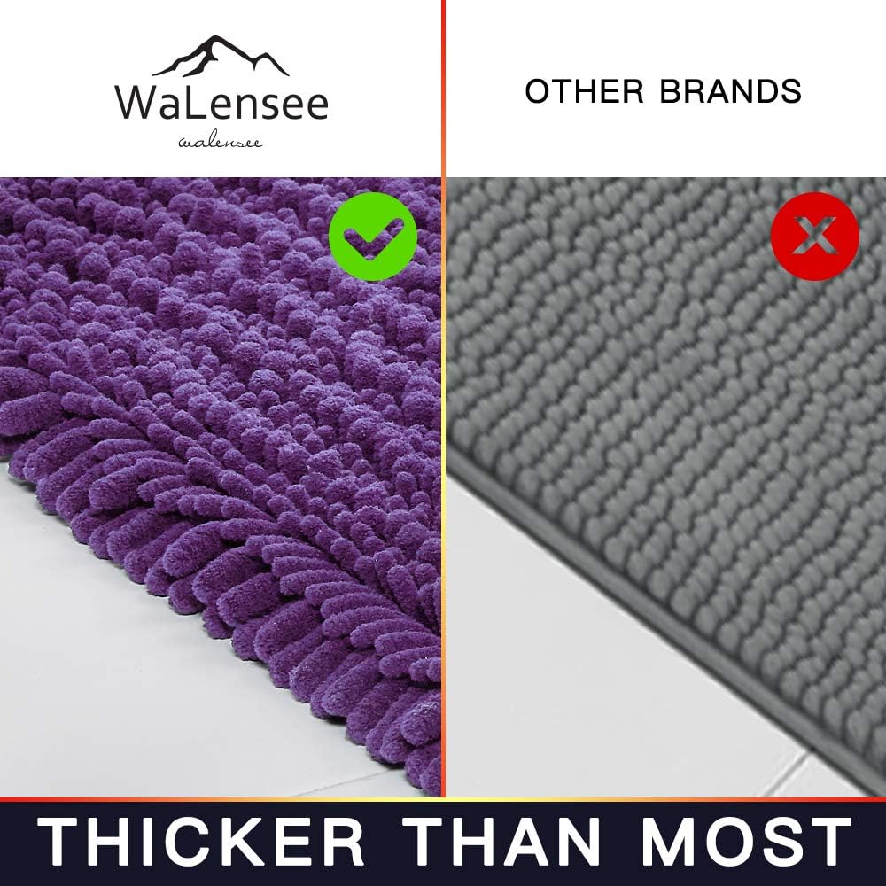 Walensee Bathroom Rug 2 Pieces Set Non Slip Bath Mat (20"x32" Plus 20"x32" Lavender) Water Absorbent Super Soft Shaggy Chenille Machine Washable Dry Extra Thick Perfect Carpet for Shower Floor