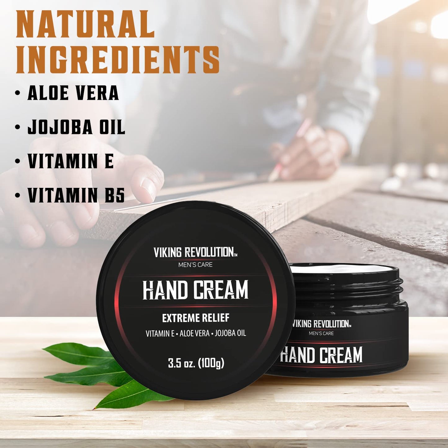 Viking Revolution Men's Hand Cream - Repair Cream for Dry, Cracked Hands - Aloe Vera Treatment with Vitamin E (3.5oz)