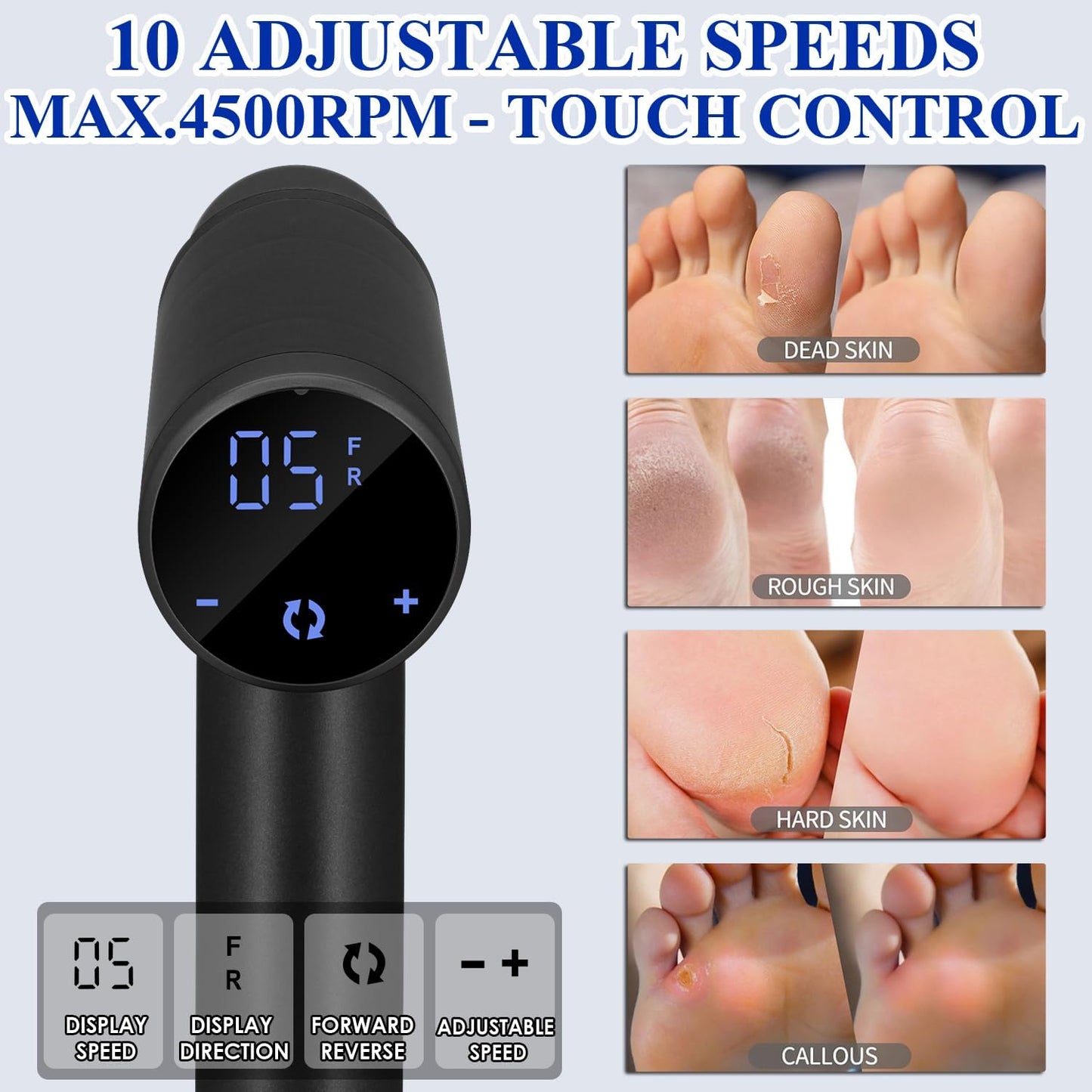 Upgraded Electric Callus Remover for Feet 4500rpm, Adjustable Speed Electric Foot Callus Remover Foot Sander Grinder Pedicure File for Women Men Dead Skin Cracked Heels (Black)
