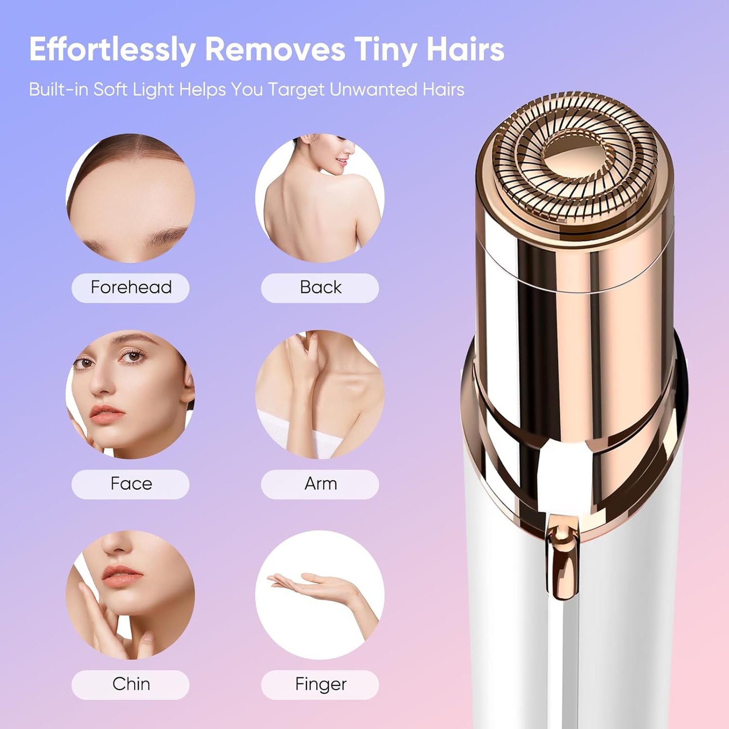 Facial Hair Remover for Women- as Seen on TV Painless Face Shaver -Mini Hair Remover, Electric Razor Shaver Portable Bikini Epilator for Lips, Chin, Armpit, Peach Fuzz, Fingers, Neck, Cheek (White