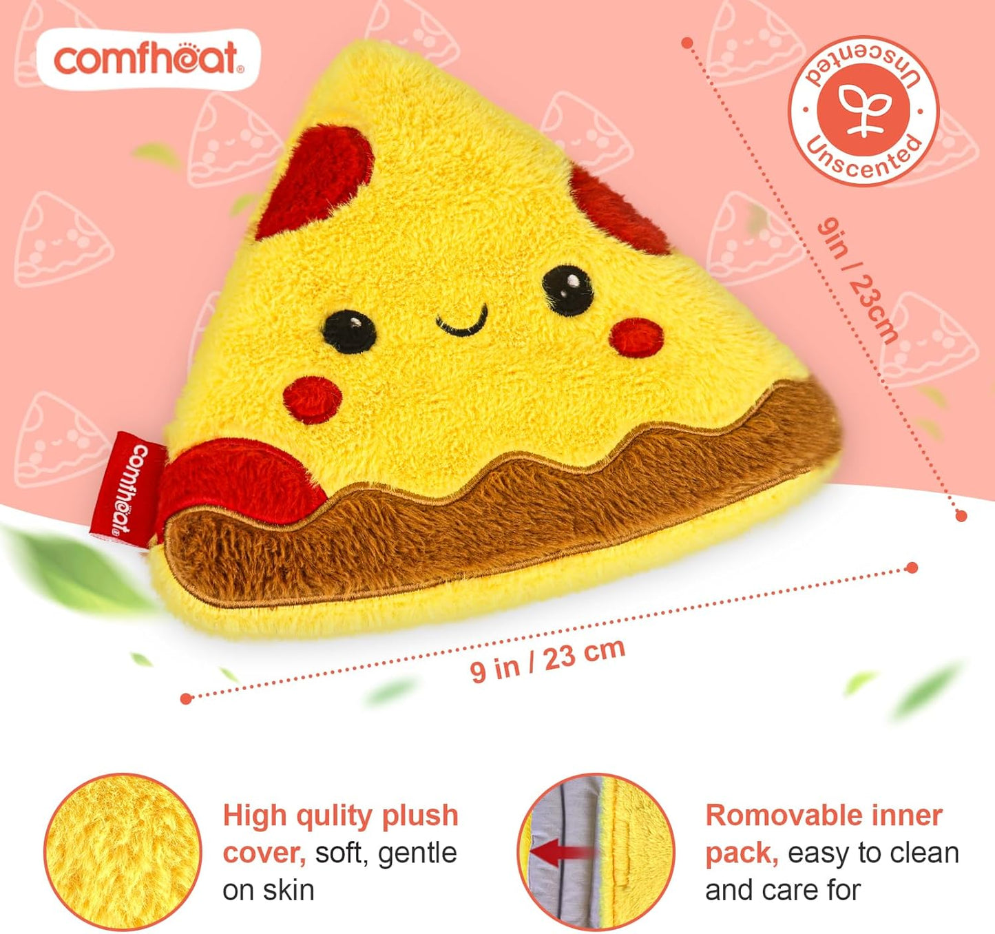 Pizza Slice Microwave Heating Pad - Hot & Cold Therapy with Natural Flaxseed Filling, Moist Heat for Pain Relief of Abodomen, Shoulder, Removable Washable Cover, Unscented Natural Heat Pack