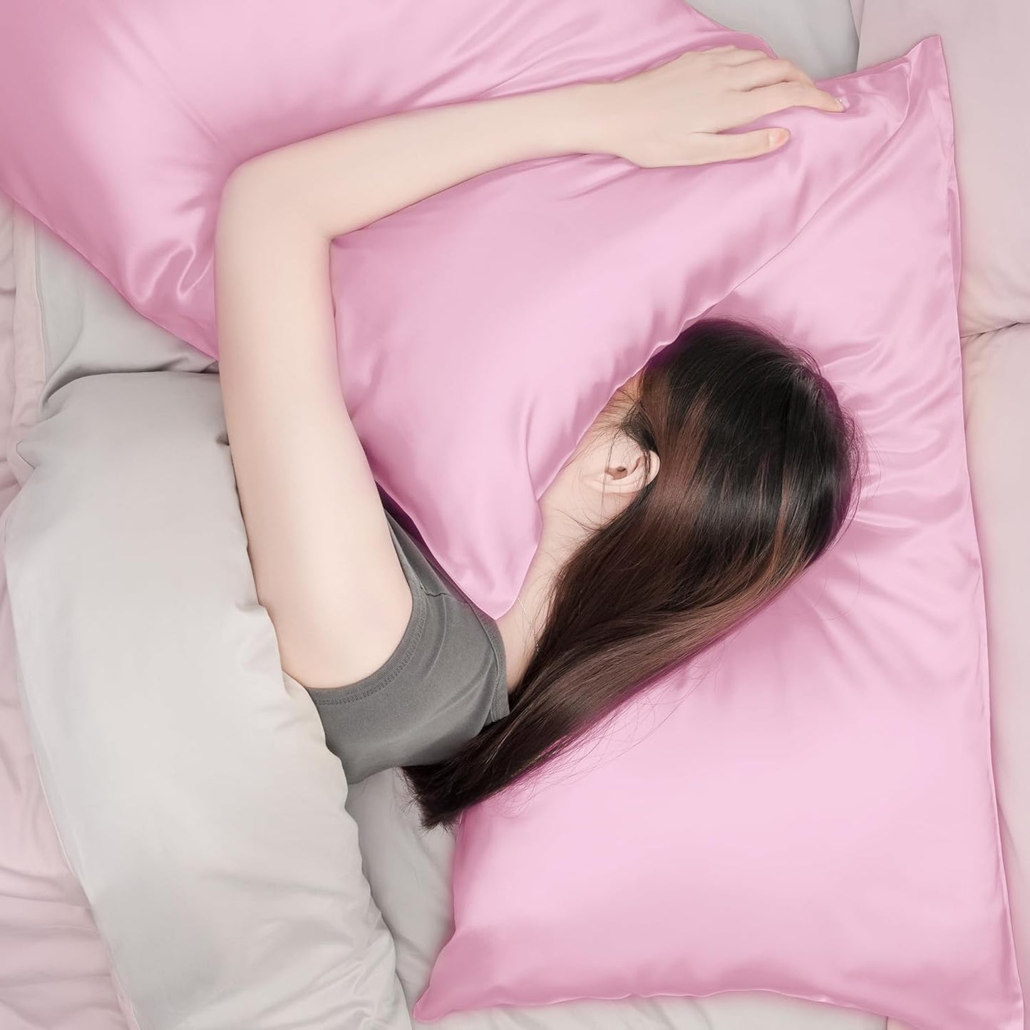 EXQ Home Silky Satin Pillowcase for Hair and Skin,Soft Cooling Pillow Cases Queen Size Set of 2 Satin Pillow Case with Envelope Closure Pink