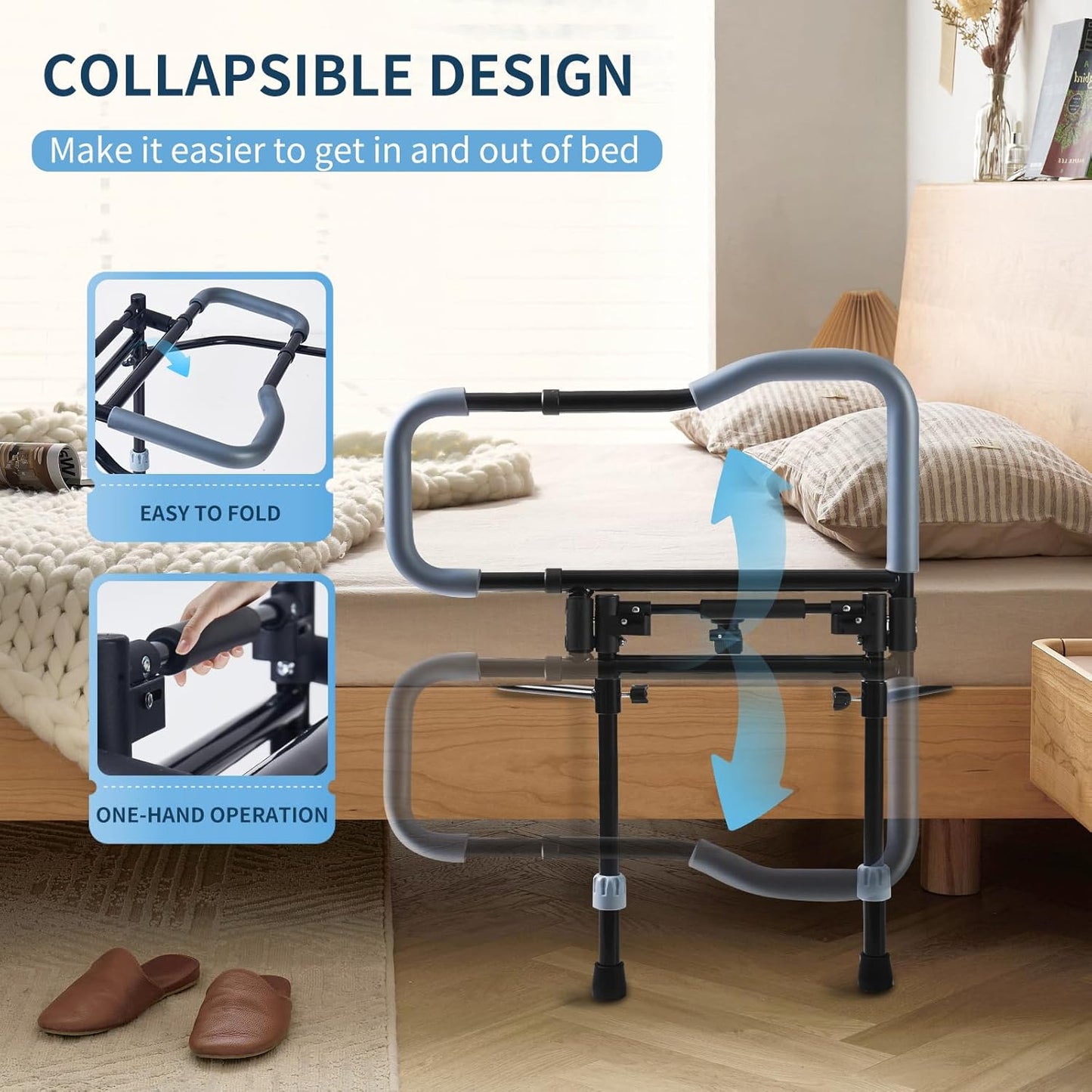 Bed Rail for Senior & Elderly and People Falling Out of Bed – Adjustable & Foldable Bed Assist Handle Safety Rail