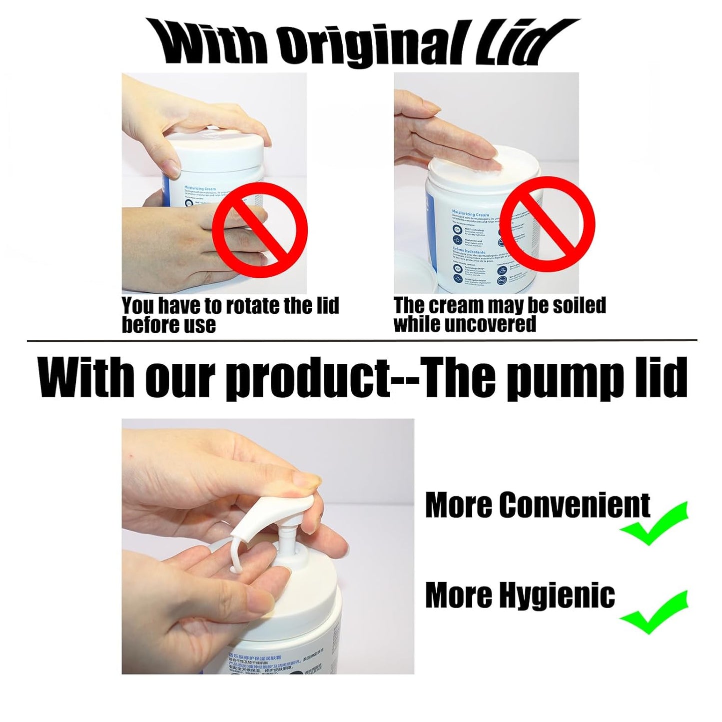 Pump Lid Compatible with Moisturizing Cream, Easy Install Body and Face Moisturizer Pump, for 3.15in/8cm, 2 Pack with a Spatula