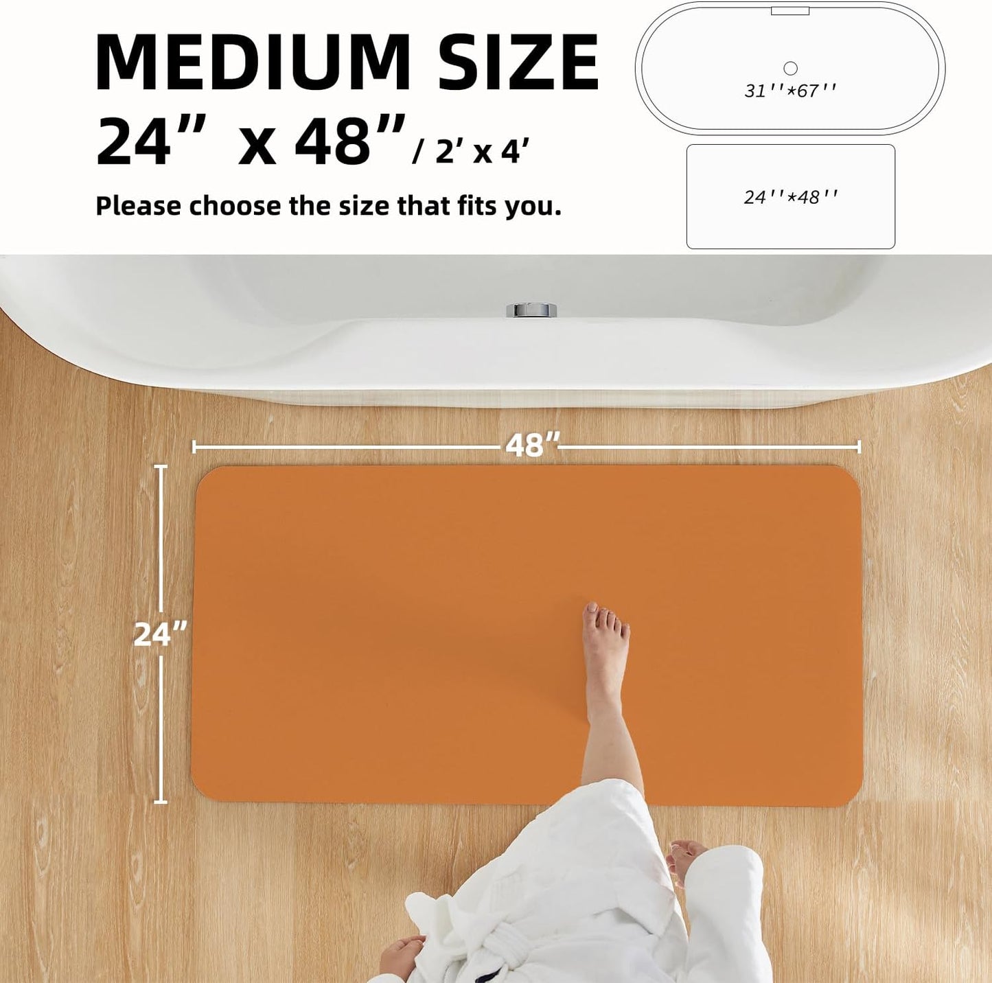 Bathroom Mat Quick Dry, Bathroom Rugs Non Slip Washable Thin Absorbent Bath Mat Fits Under Door Bathroom Floor Mat Perfect for Bath, Shower, or Sink 24"x48" Orange