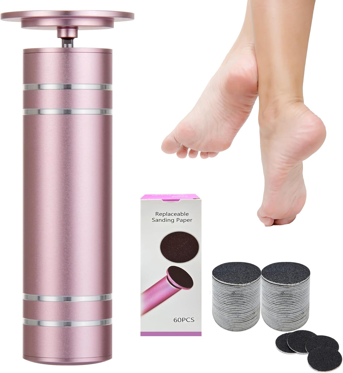 Electric Foot Callus Remover with 60 Pcs Sandpaper Discs, Adjustable Speed Electric Foot File Grinder, Professional Pedicure Tool for Dead Skin & Cracked Heel