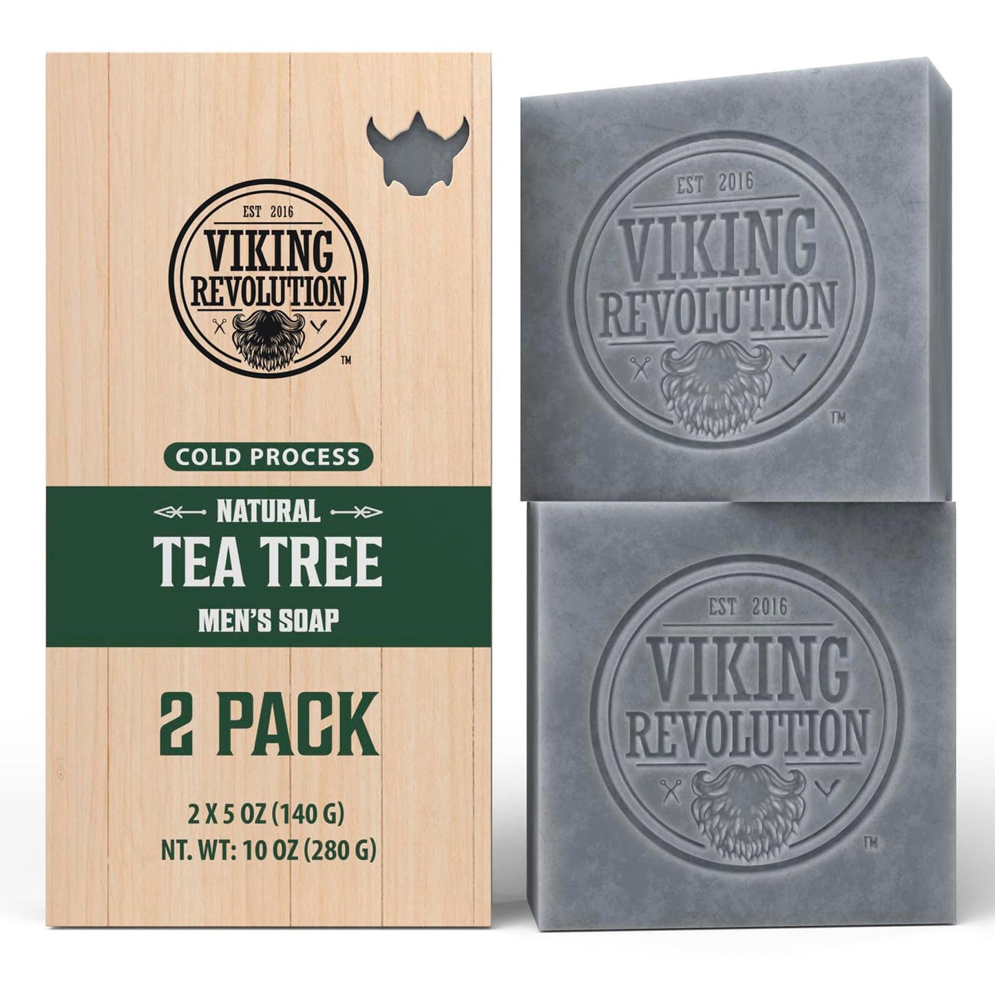 Viking Revolution Tea Tree Natural Soap for Men - Mens Soap Bar with Essential Oils Cold Pressed Bar Soap for Men - Nourishing Mens Bar Soap with Coconut Oil, Shea Oil, Almond Oil (2 Pack)