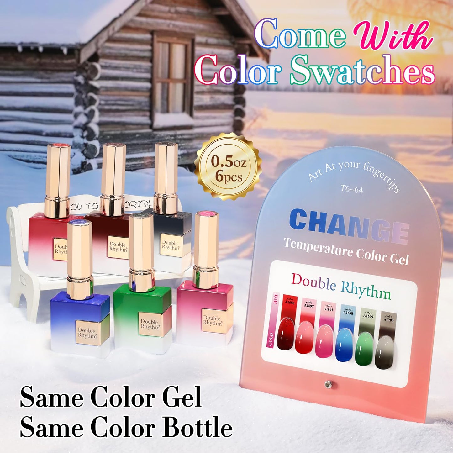 Double Rhythm 6 Pcs 15 ML Gel Polish Set Same Color Same Bottle Soak Off Gel Polish Kit Nail Art Manicure Salon DIY at Home for Women (Burgundy Blue Green Pink Purple -T6-64)