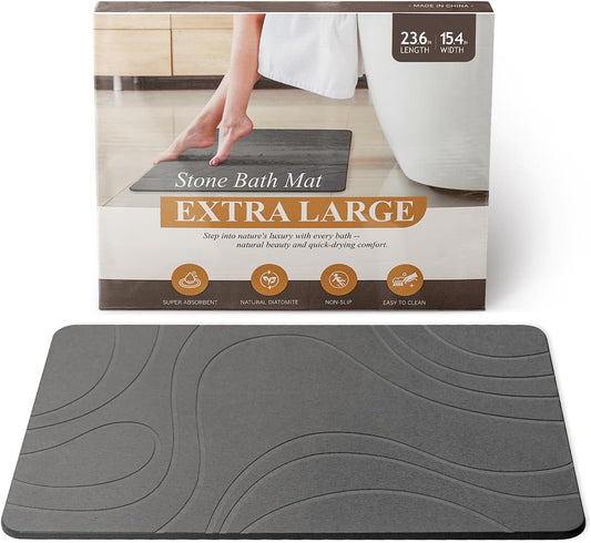 Quick Dry Stone Bath Mat for Bathroom Non Slip Diatomaceous Earth Shower Bath Mat, Magic Super Absorbent Diatomite Stone Water Absorbing Bathmat Bathroom Shower Floor Mat Grey