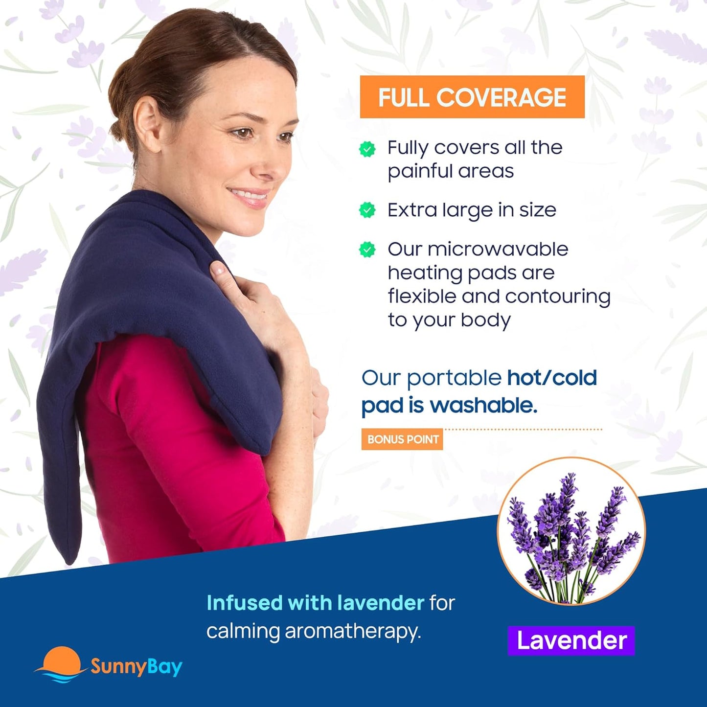 SunnyBay Lavender Microwave Heating Pad, Microwavable Heavy Weighted Full Body Moist Hot Pack and Washable Fleece Cover, 10x24 Inches, 4 lbs, Made in USA, Midnight Blue