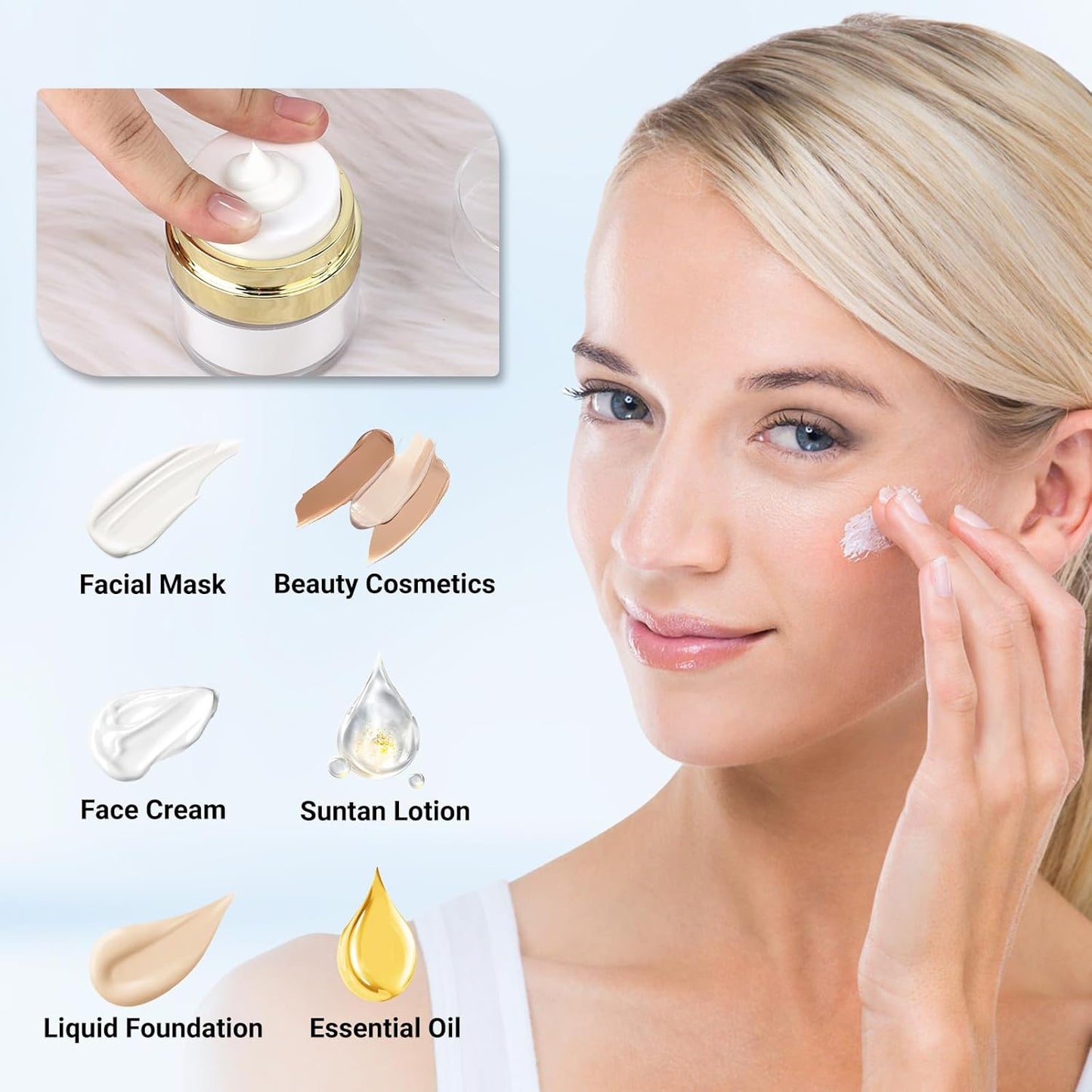 Segbeauty Pack of 3 Travel Jars for Creams, 0.5oz Small Airless Pump Jars 15ml Refillable Travel Bottles Empty Lotion Container, Glass Jar for Toiletries Gold Moisturizer Container