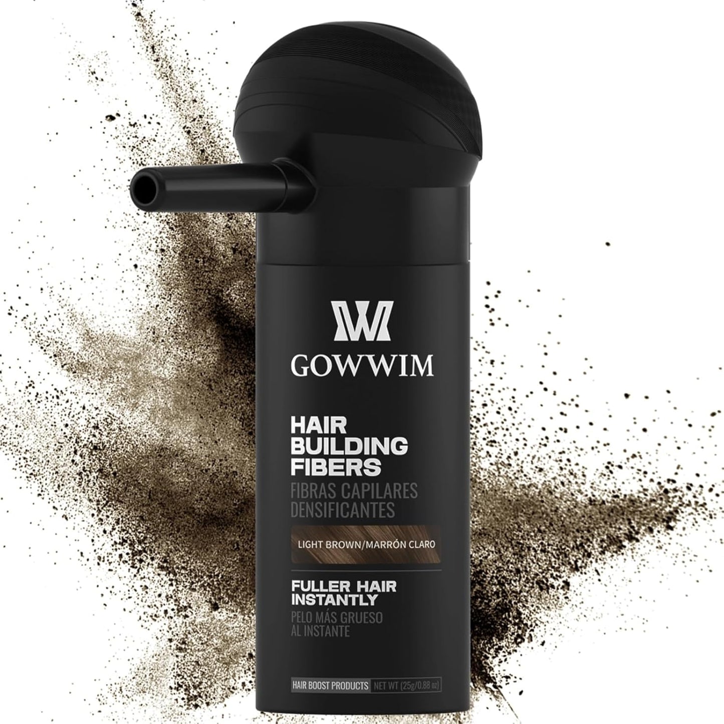 gowwim Hair Thickening Fibers 2-in-1 Kit Keratin Building Fibers, Spray Applicator & Hold Spray - Instantly Volumize Sparse Areas (Light brown)