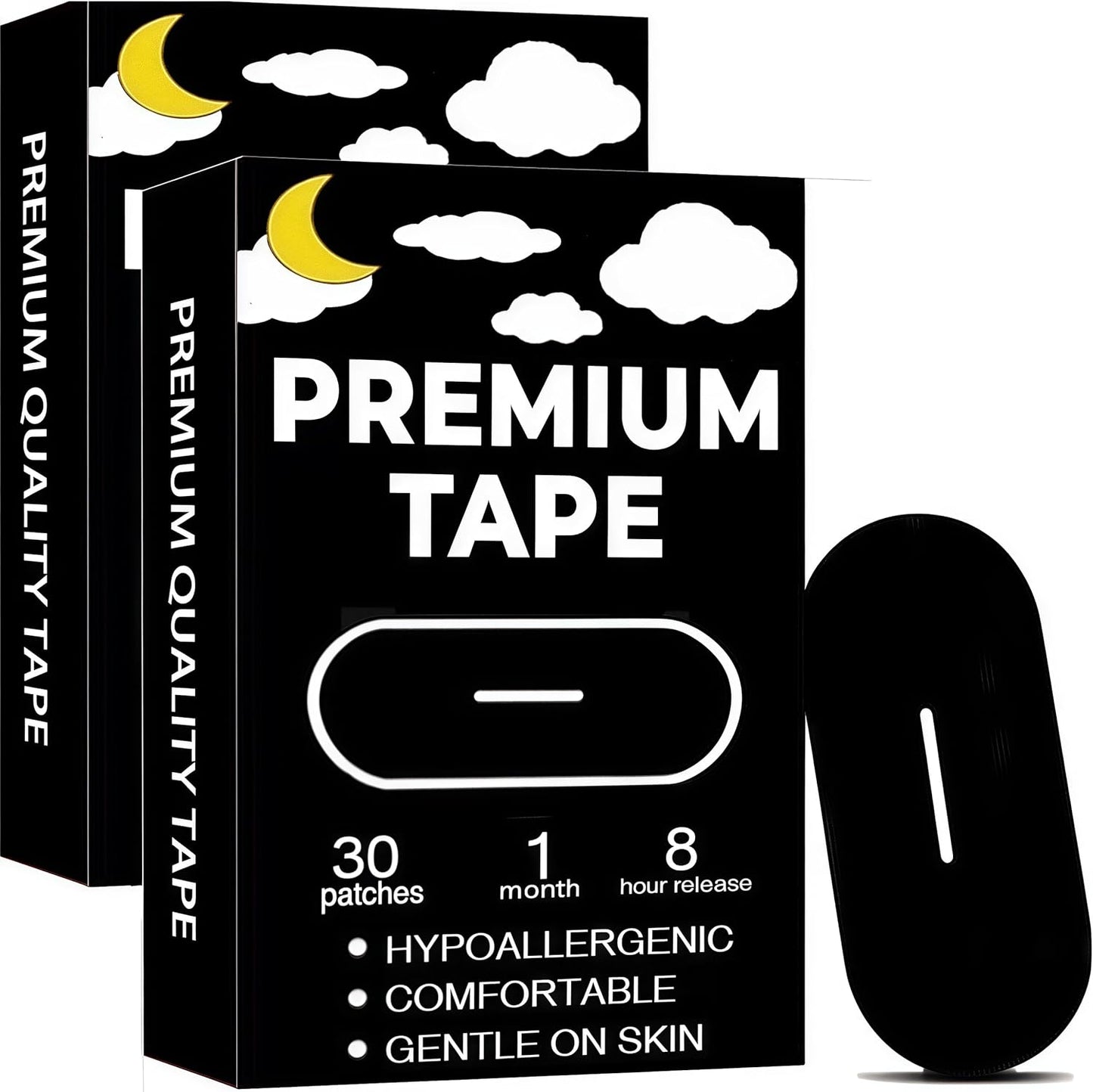 Black Premium Tape (60 Pack) - Pain Free Removal, Hypoallergenic, Latex Free & Gentle On Skin - Skin Friendly Adhesive Cotton Tape
