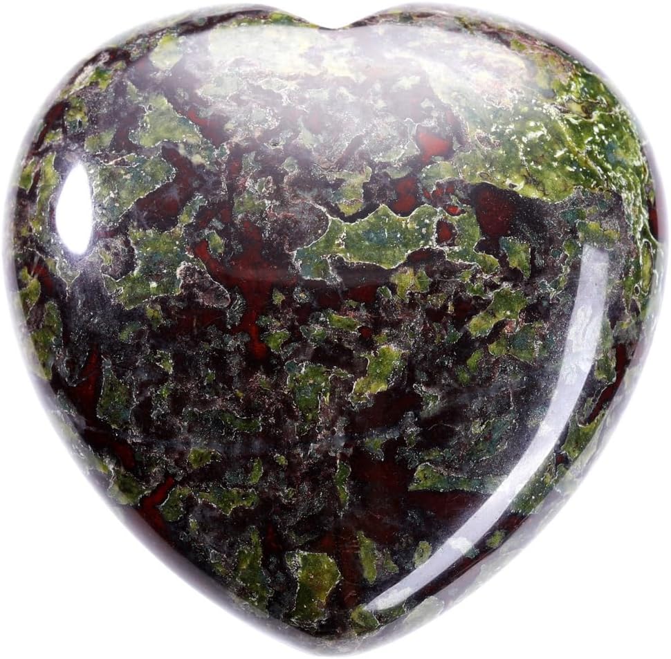Jovivi 45mm Big Dragon Bloodstone Crystal Heart Healing Crystals Heart Stones Polished Pocket Love Gemstones Natural Reiki Chakra Balancing Meditation Massage Gift Palm Worry Stones for Anxiety