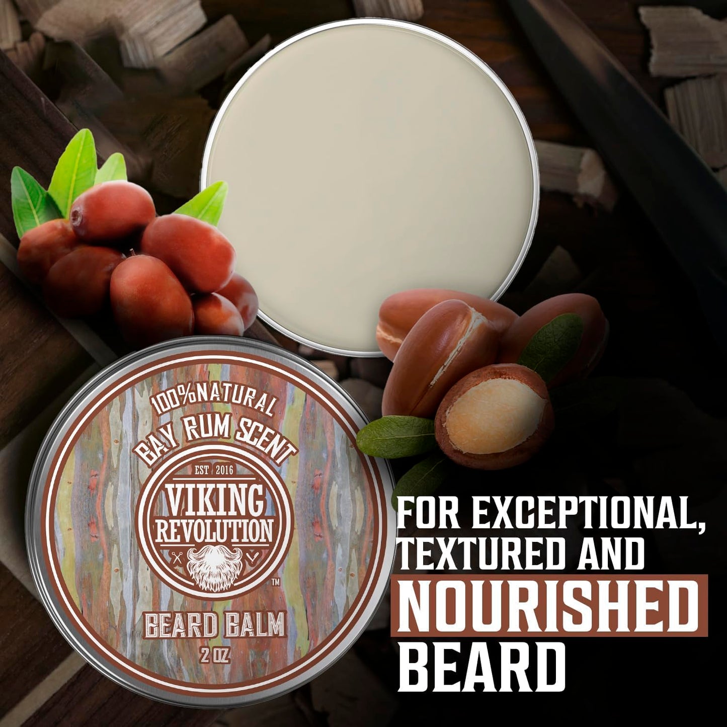 Viking Revolution Bay Rum Beard Balm - Beard Butter with Argan Oil & Jojoba Oil - Softener, Moisturizer & Wax for Men (2oz, 1 Pack)