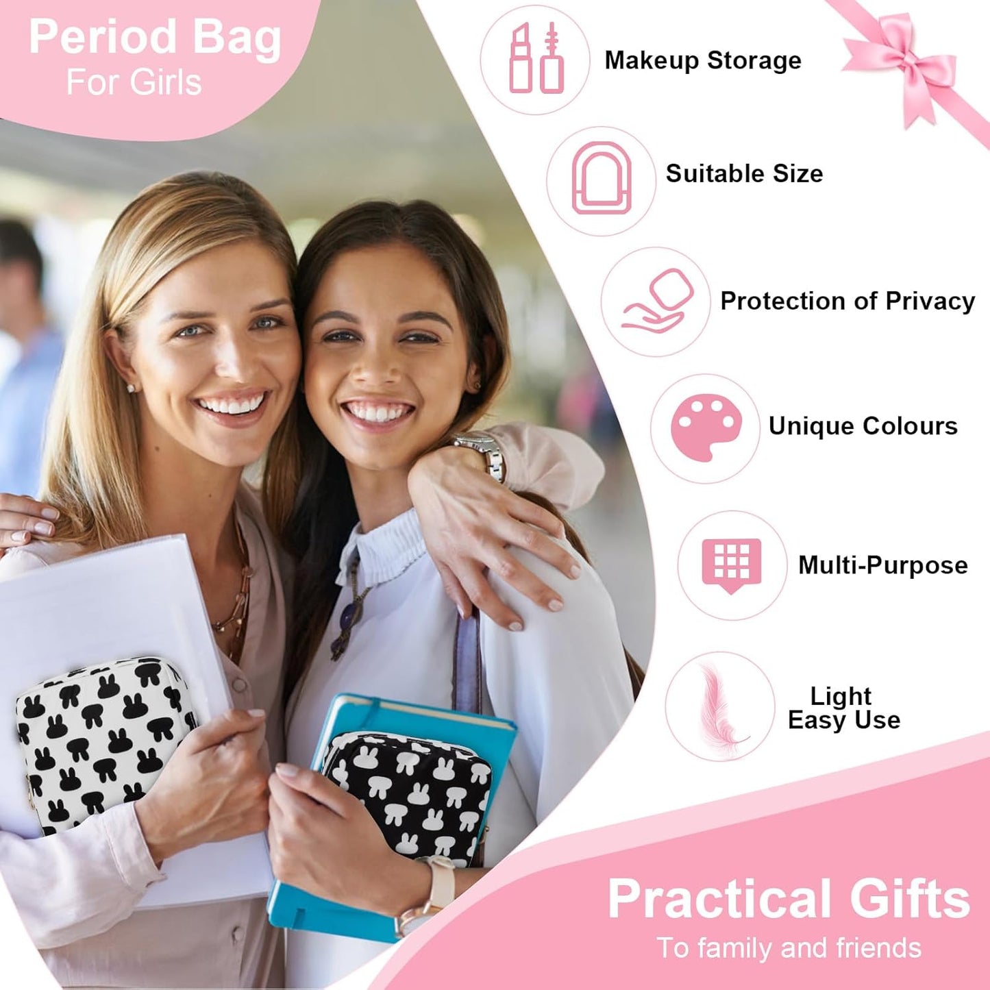 Desing Wish Period Bag Pouch Soft Cloth Sanitary Napkin Storage Bag Portable Menstrual Pad Pouches Tampon Holder for Purse First Period Kit for Girls 9-12 (Red-blue Stripes)