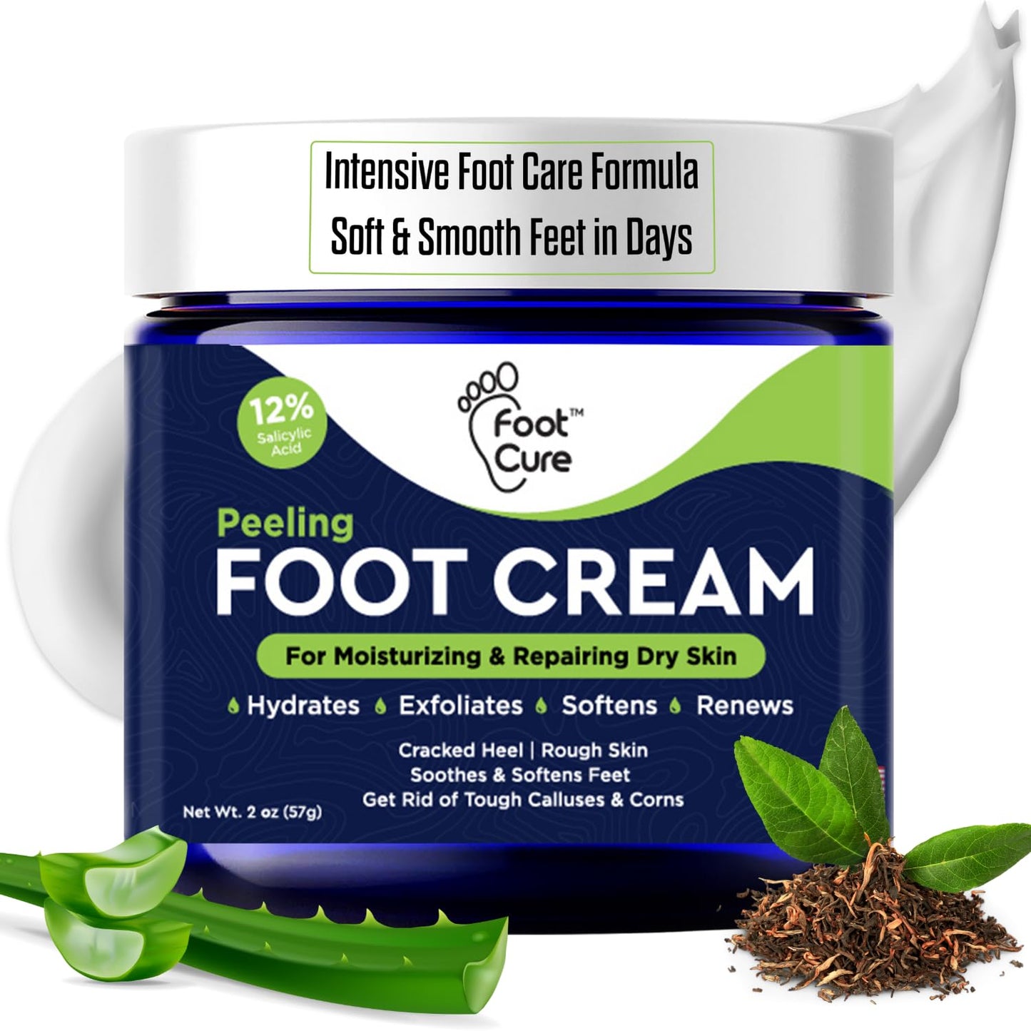 Tea Tree Oil Foot Cream - Moisturizing Athletes Foot Care For Dry Cracked Feet Cream - Heel & Callus Removal, Toenail Treatment, Ringworm Itchiness Relief - Made in USA Foot Cream, 2 Ounce Pack of 1