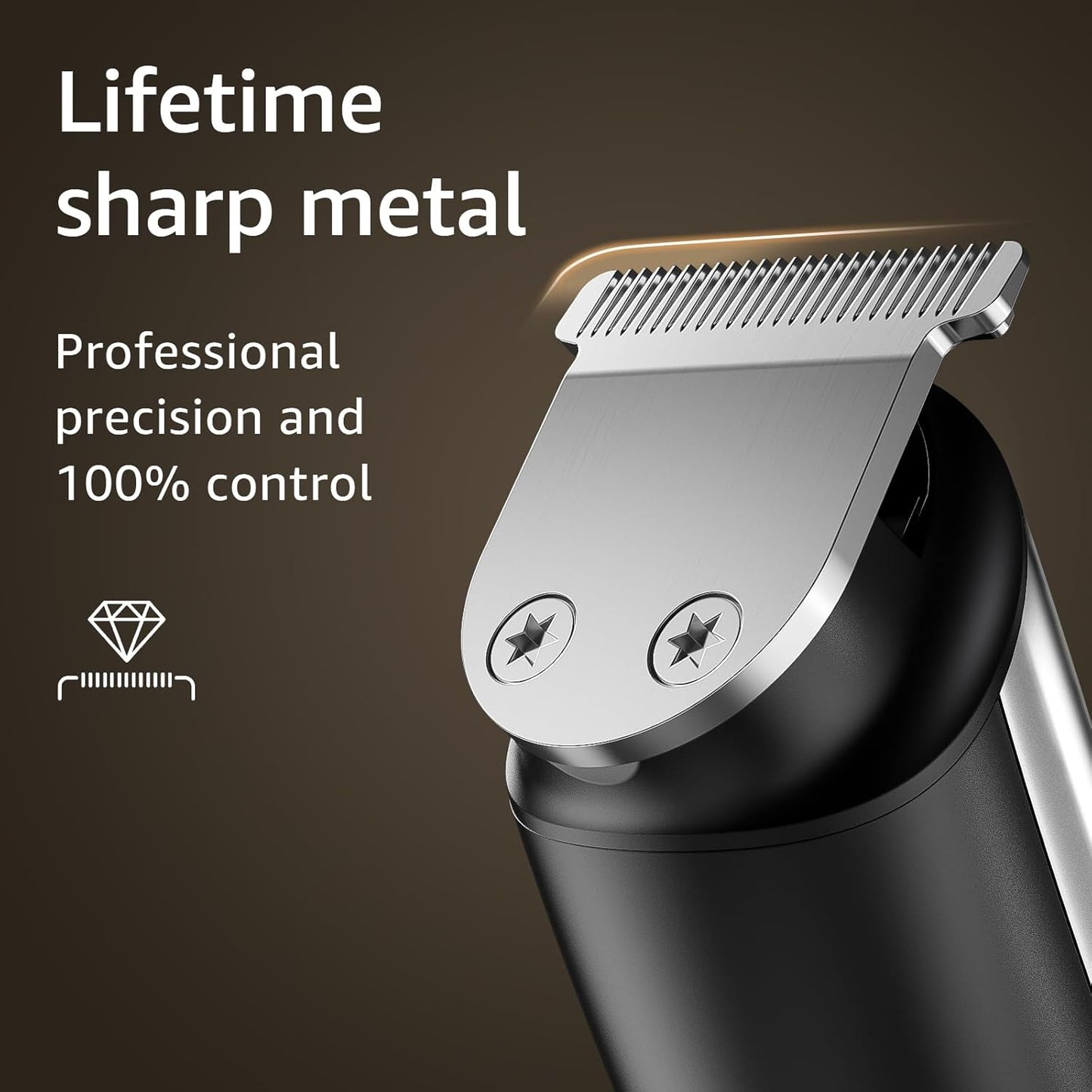 Electric Beard Trimmer for Men: 16-in-1 Professional Barber Hair Clippers - Cordless Grooming Kit - Turbo Speed & Precision Blades, Silver