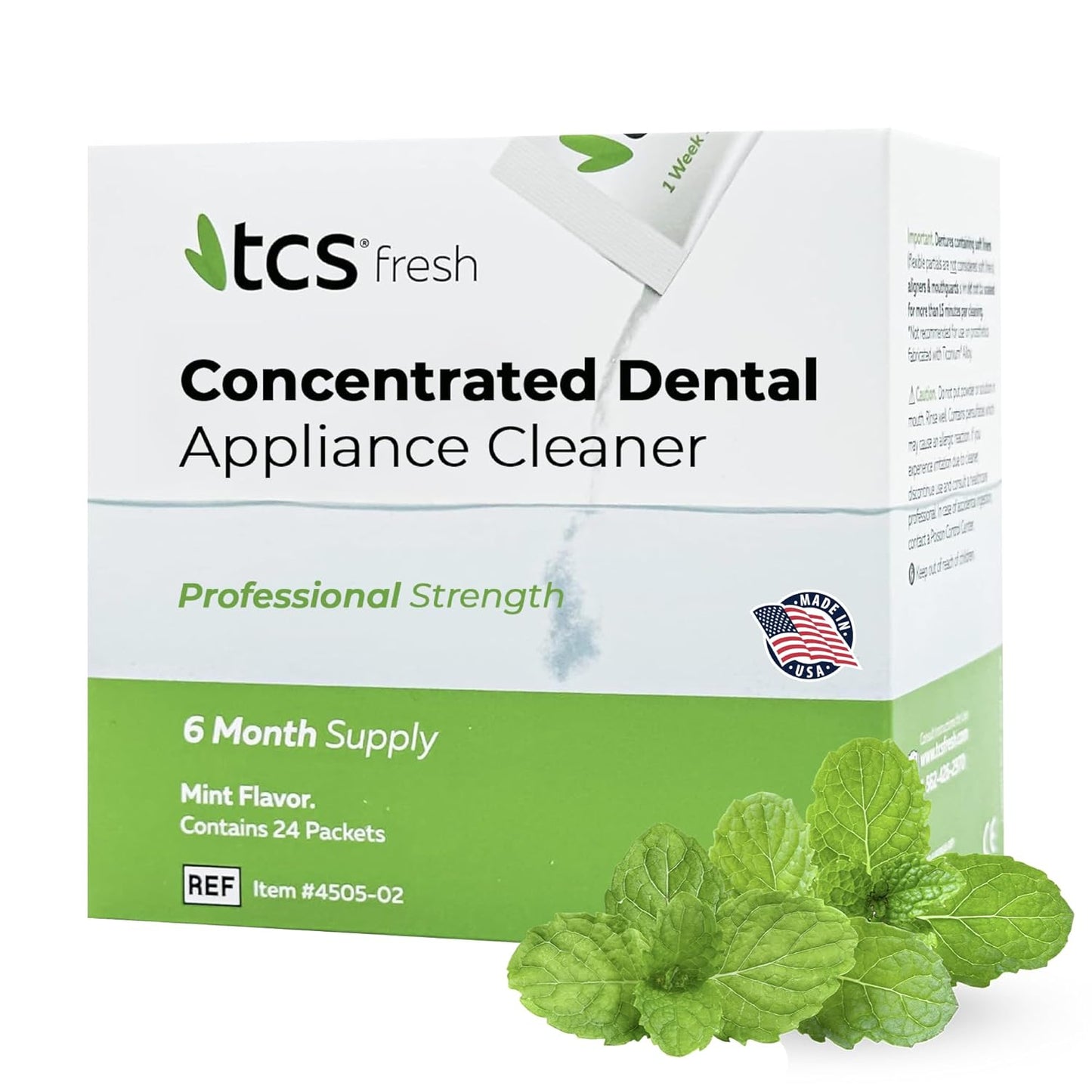 TCS Fresh Dental Appliance Cleaner, 24 Count Professional Strength Concentrated Cleanser Powder - Flexible Partial Cleaners, Denture Cleaner & Dental Night Guard Cleaner, Mint Flavor (6 Month Supply)