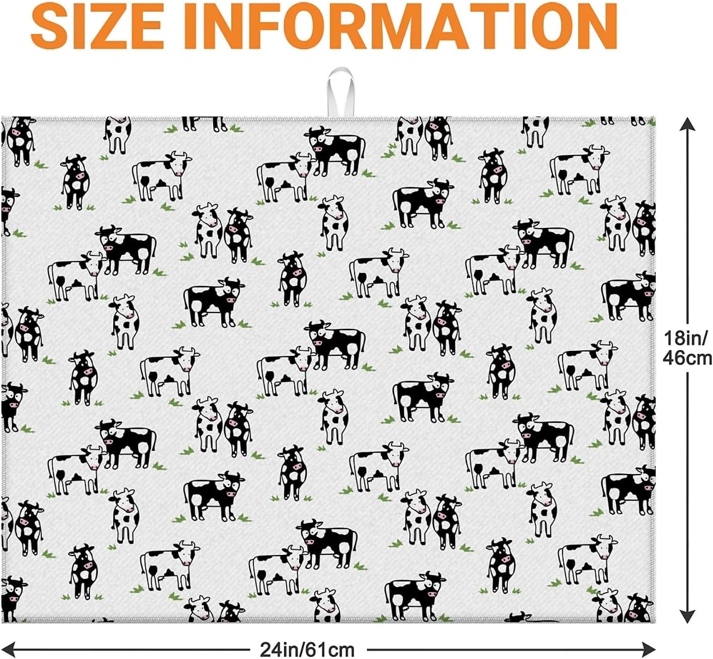 Dish Drying Mat For Kitchen Counter, Cute Cows Microfiber Absorbent Dish Drainer Rack Pad Reusable Large 18x24in Drying Mat