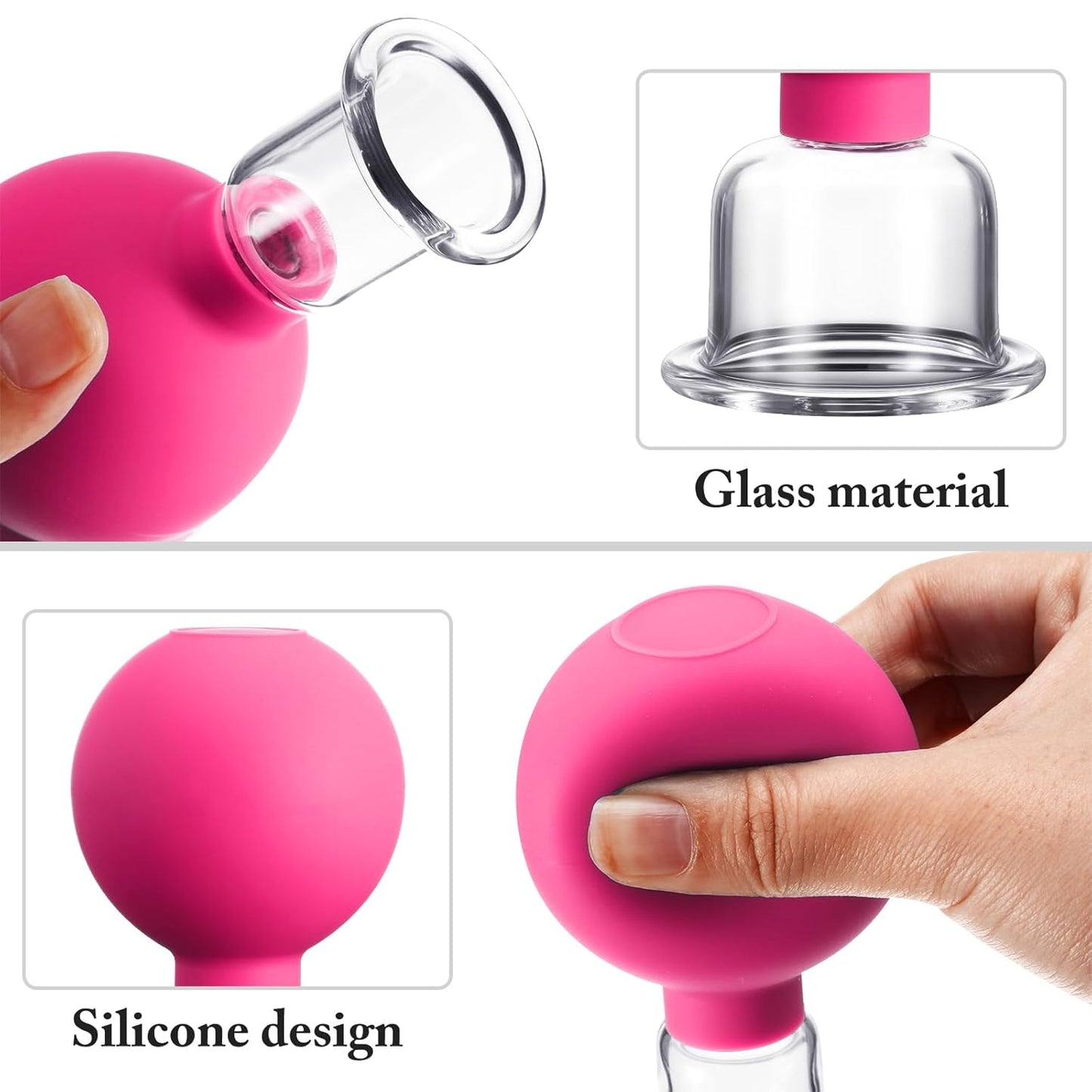 Nuanchu Facial Cupping Cup Rose Red Glass Face Cup Silicone Cupping Massage Vacuum Suction Mug for Body Face Leg Arm Back Shoulder Muscle and Joint Pain(0.65 Inch Diameter)