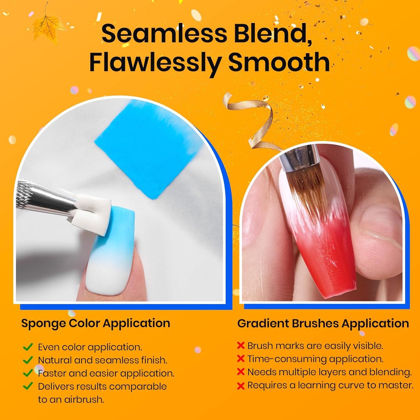 Beetles 150Pcs Soft Nail Sponges for Ombre, White Nail Sponge with Grabbing Pen, Blooming Nails Art Brushes, Gradient Manicure DIY Tools, Professional Accessories Supplies for Home and Salon Use