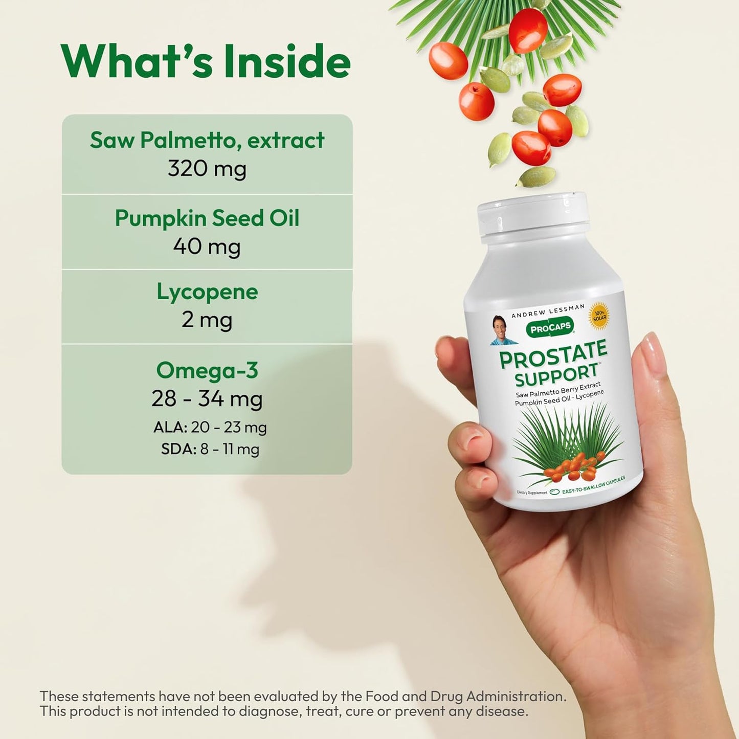 ANDREW LESSMAN Prostate Support Supplement for Men's Health, 30 Softgels, No Additives - Saw Palmetto for Men, Pumpkin Seed Oil, Lycopene, Omega-3 for Prostate Health, Urinary, Bladder Function