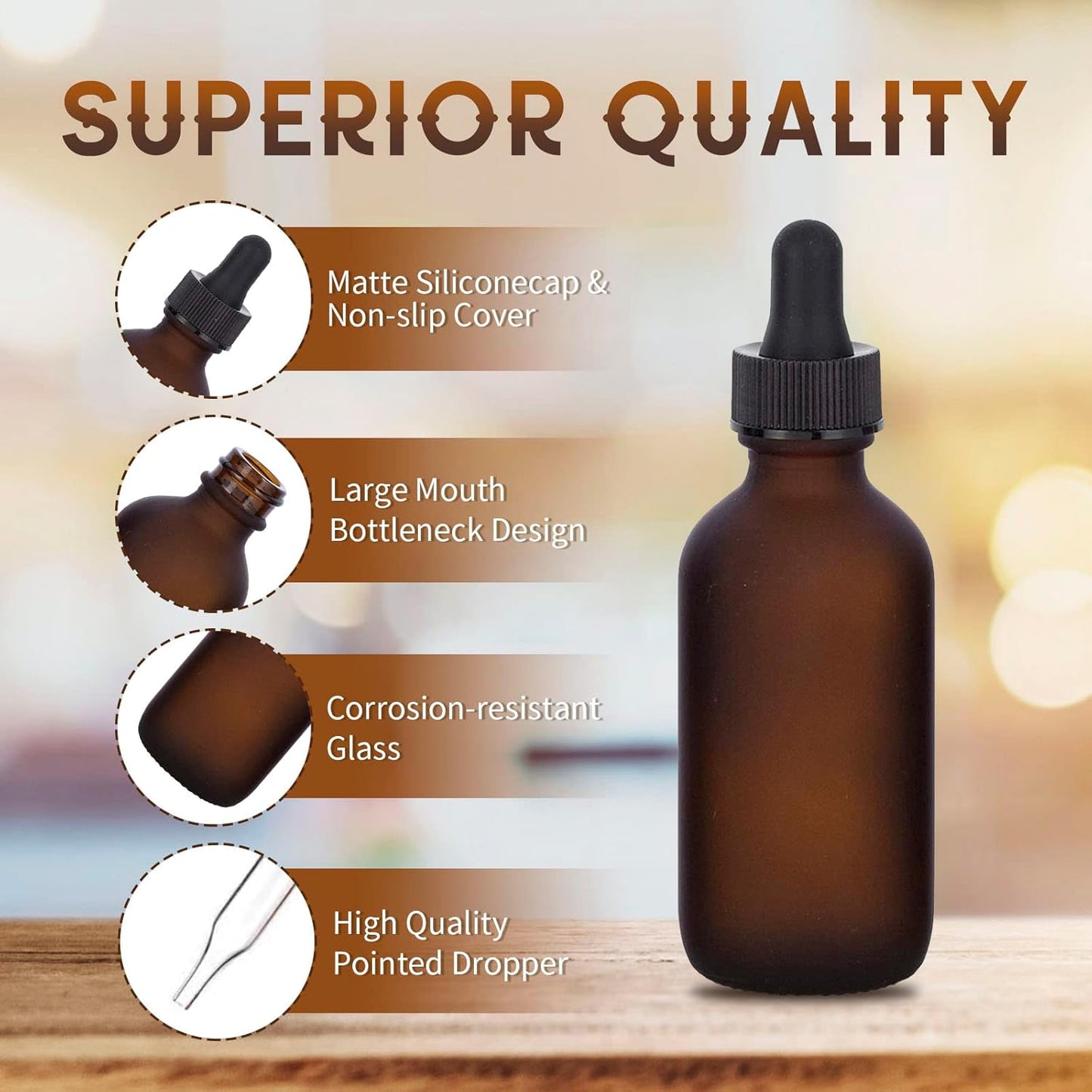 24 Pack Frosted Amber Dropper Bottles, 2oz/60ml Glass Tincture Bottles with Measured Eye Dropper, Leak Proof Travel Bottles for Essential Oils/Chemistry Lab Chemicals/Colognes & Perfumes