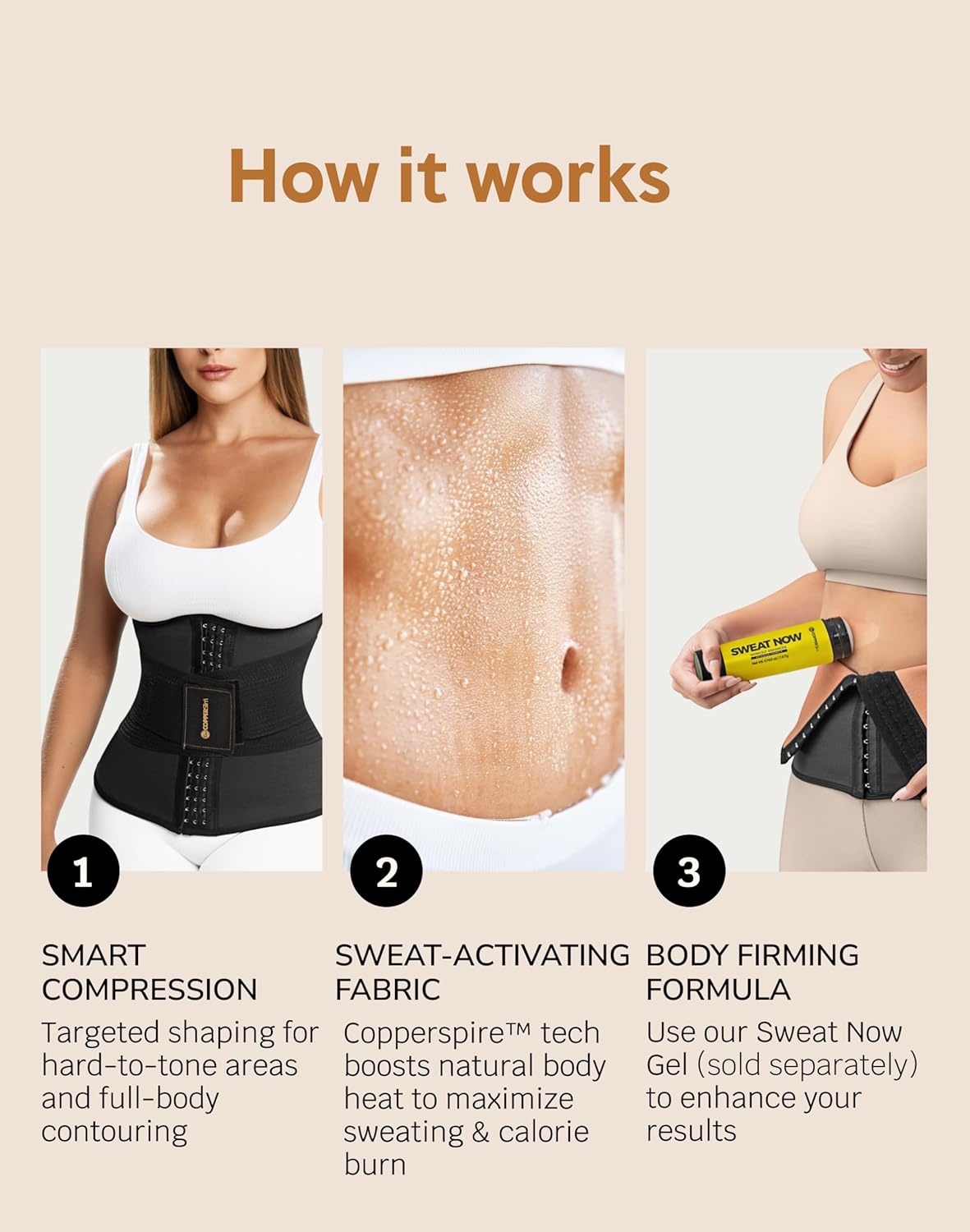 COPPER SLIM Women’s Hourglass Body Sculpting Kit - Waist Cincher & Waist Trainer with Sweat Fabric for Full-Body Slimming