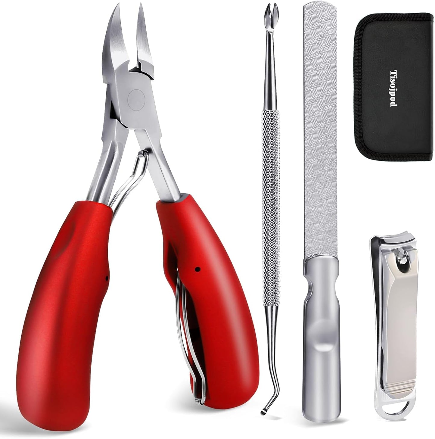 Nail Clippers Set,Toe Nail Clippers for Ingrown & Thick Toenails,Toe Nail Clippers for Thick Nails for Seniors Men Women,Professional Heavy Duty Toenail Clippers with Stainless Steel 4Pcs (red)