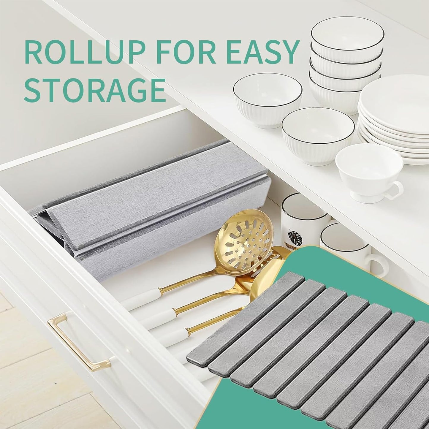 Stone Drying Mat for Kitchen Counter, Collapsible Dish Drying Mat, Fast Drying Diatomaceous Earth Dish Drying Mats, Water Absorbent Diatomite Kitchen Mat (grey, medium)