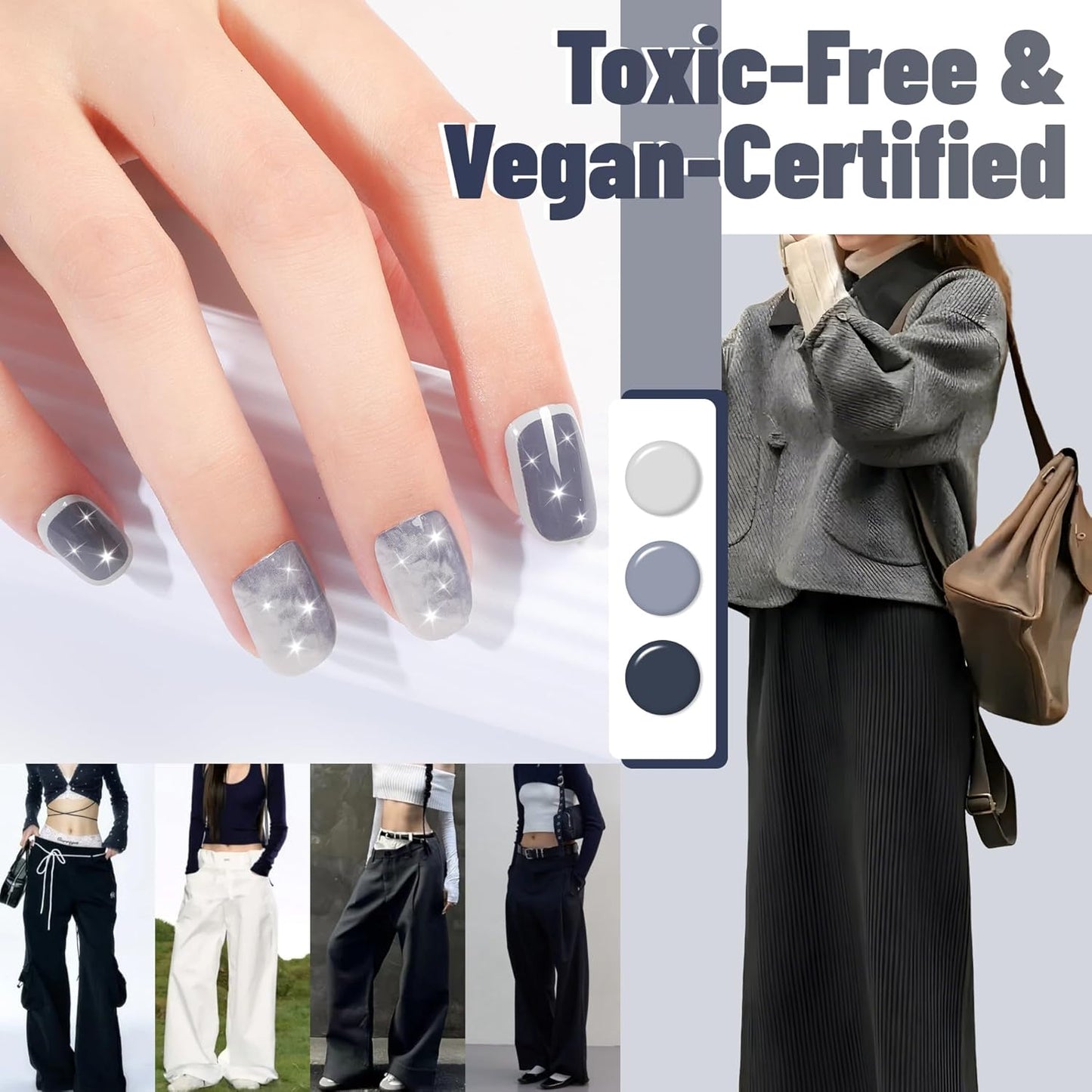 ABAC Fall & Winter Solid Gel Polish Set,Ombre Gel Nail Polish,Pat Paint Nail Art-Brown Gray Blue Glitter Colors w/Pro Brush No-Spill,Hema-Free Nail Kit for Women Industrial Wave Collection