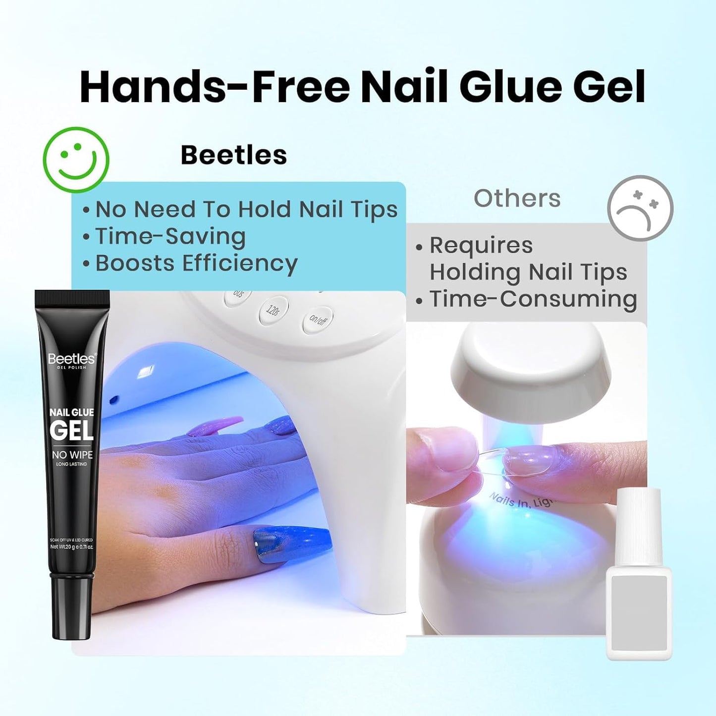 Beetles 20g Solid Nail Glue Gel - No Wipe, Hands-Free Soft Nail Tips Glue for Fake Acrylic Nails, Press On Nails, Nail Extensions, 3D Nail Art, Soak Off Nail Lamp Long-Lasting, Beginner-Friendly