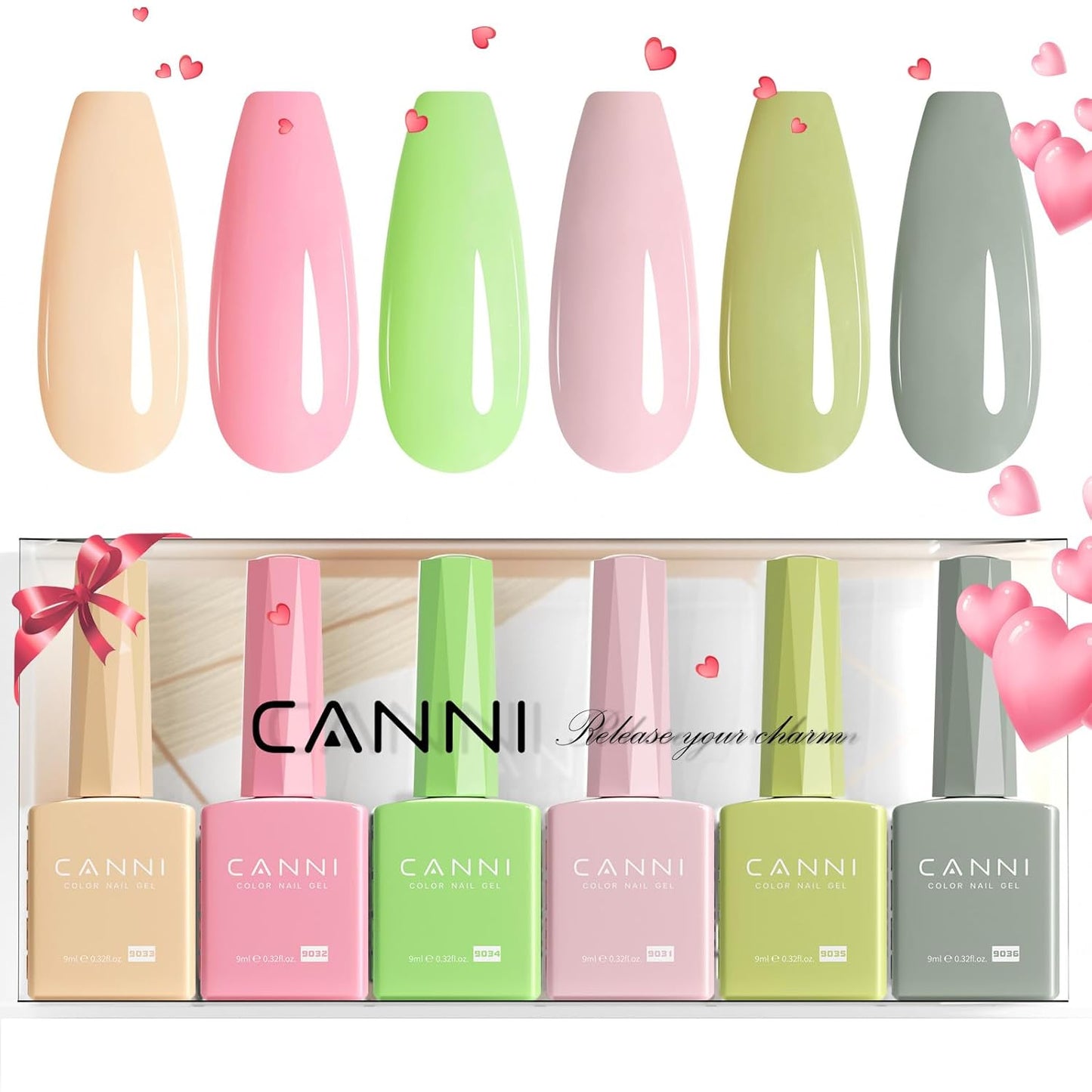 CANNI 6Pcs 9ml Pastel Gel Nail Polish Set- Pink Green Gel Polish Kit Candy Colors DIY at Home Salon Christmas New Year's Gifts for Girls