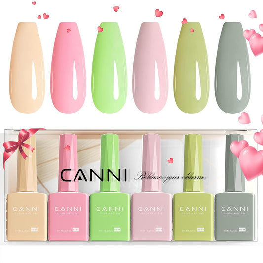 CANNI 6Pcs 9ml Pastel Gel Nail Polish Set- Pink Green Gel Polish Kit Candy Colors DIY at Home Salon Christmas New Year's Gifts for Girls