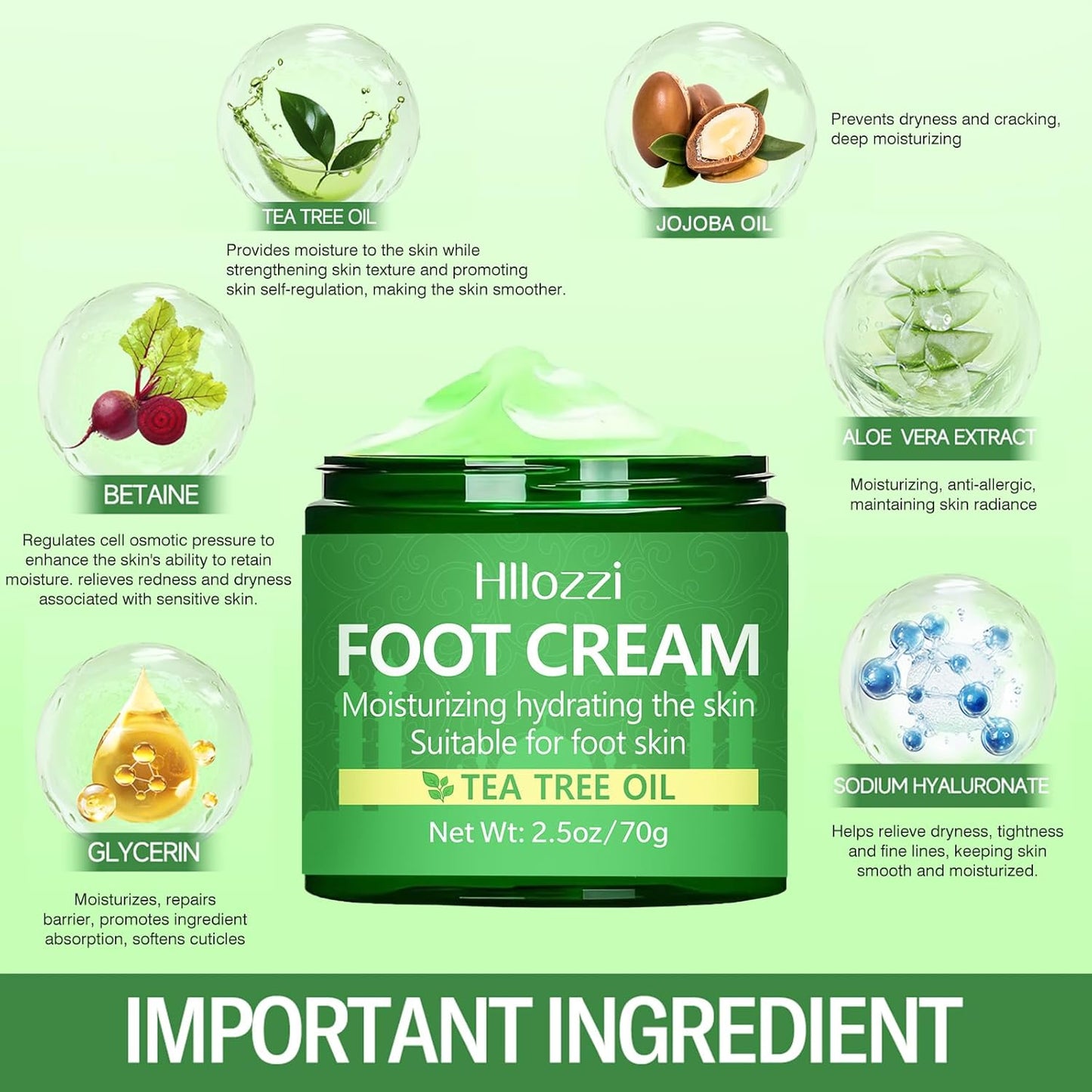 Tea Tree Oil Foot Cream for Dry Cracked Heels and Feet, Ultra-Hydrating Softening Foot Cream, Moisturizes for Healthy Feet, 2.5 oz