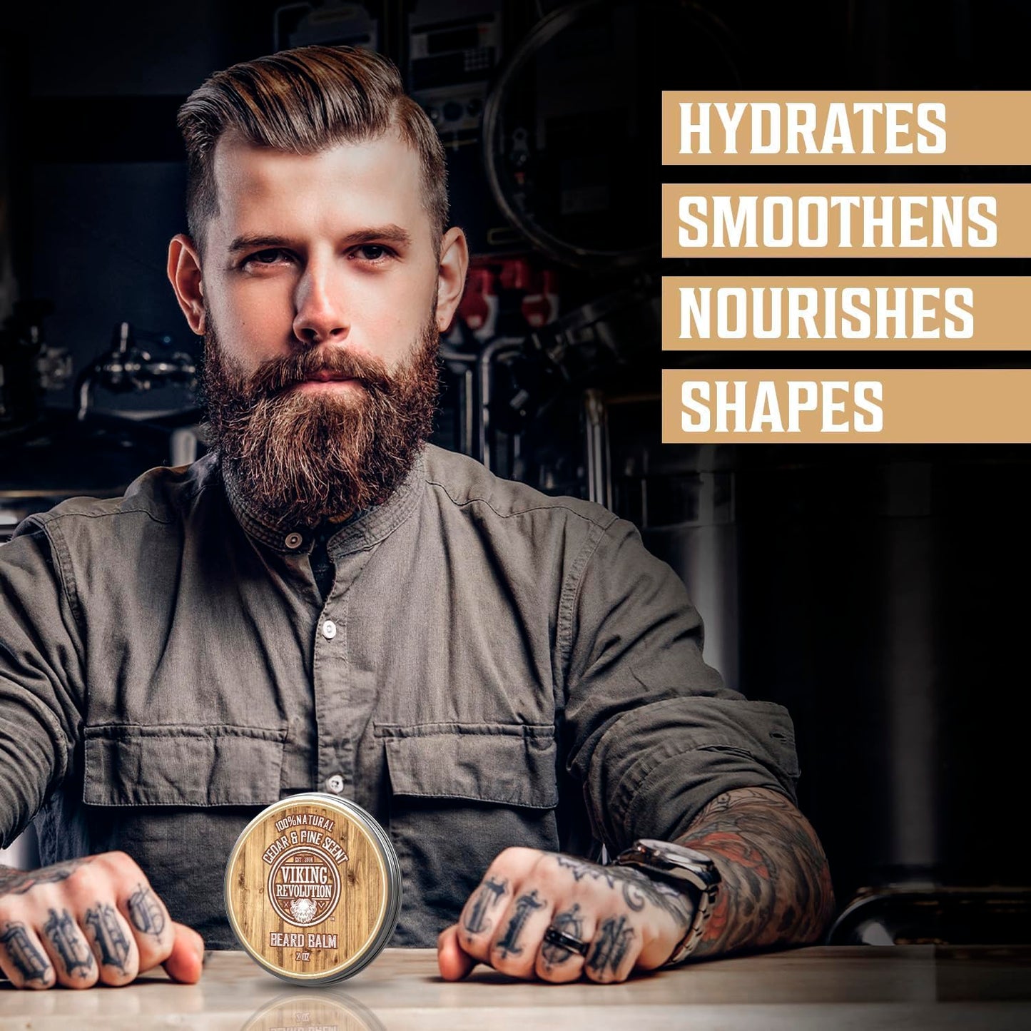 Viking Revolution Cedar & Pine Beard Balm - Butter with Argan Oil, Softener & Moisturizer for Men - Wax for Beards (2oz, 1 Pack)