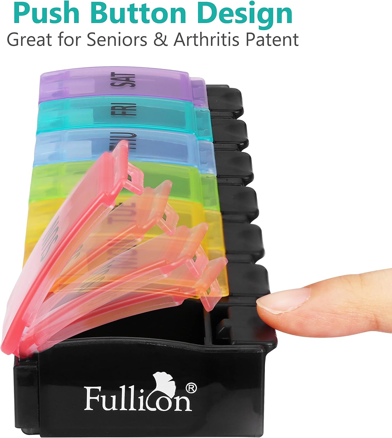 Fullicon Weekly Pill Box Organizer, 7 Day Tablet Boxes for Vitamins and Supplements, Easy to Open Large Medicine Box, Portable Medication Organizer for Travel